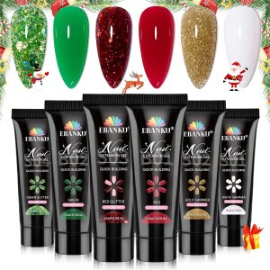 EBANKU – Kit de gel de extensión de uñas de poliéster de 6 colores, blanco, verde, rojo, purpurina, dorado, colores clásicos, día de San Valentín, EBANKU – Kit de gel de extensión de uñas de poliéster de 6 colores, blanco, verde, rojo, purpurina, dorado, colores clásicos, día de San Valentín,