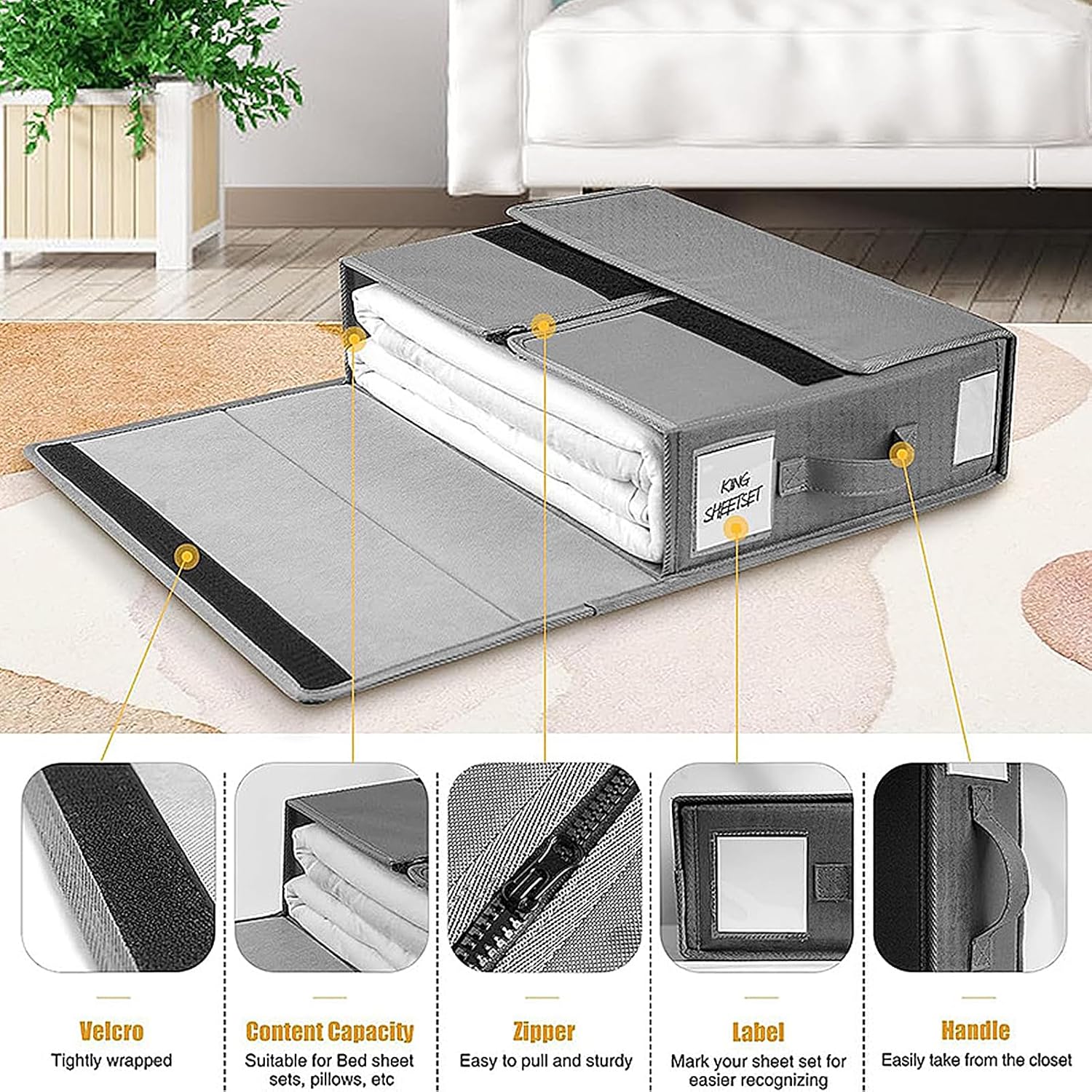 Organizador de sábanas de lino, organizadores de armario y caja de almacenamiento plegable, cubos de almacenamiento de ropa de cama para fundas de