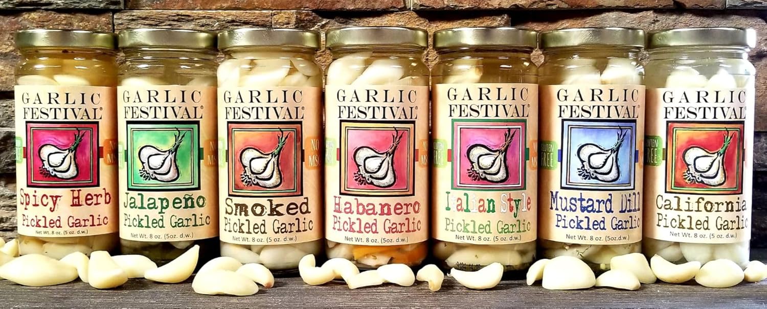 Garlic Festival Foods California Dientes de ajo en escabeche en un frasco  Ajo en escabeche liso  Dientes de ajo frescos para cocinar  Recién hechos