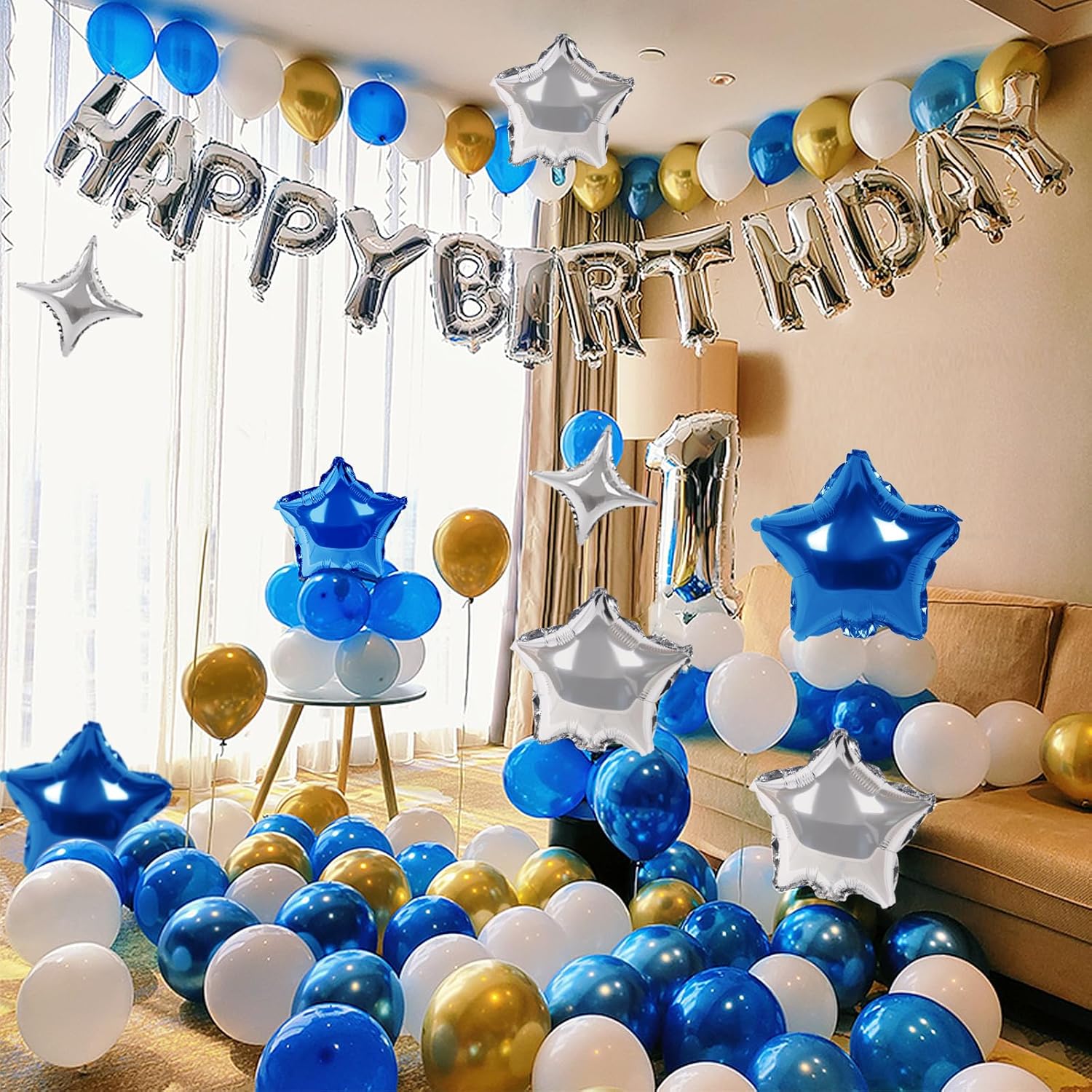 Cartel de feliz cumpleaños, 13 letras de papel de aluminio de Mylar de 16 pulgadas con 12 globos de estrella, decoraciones de fiesta de cumpleaños