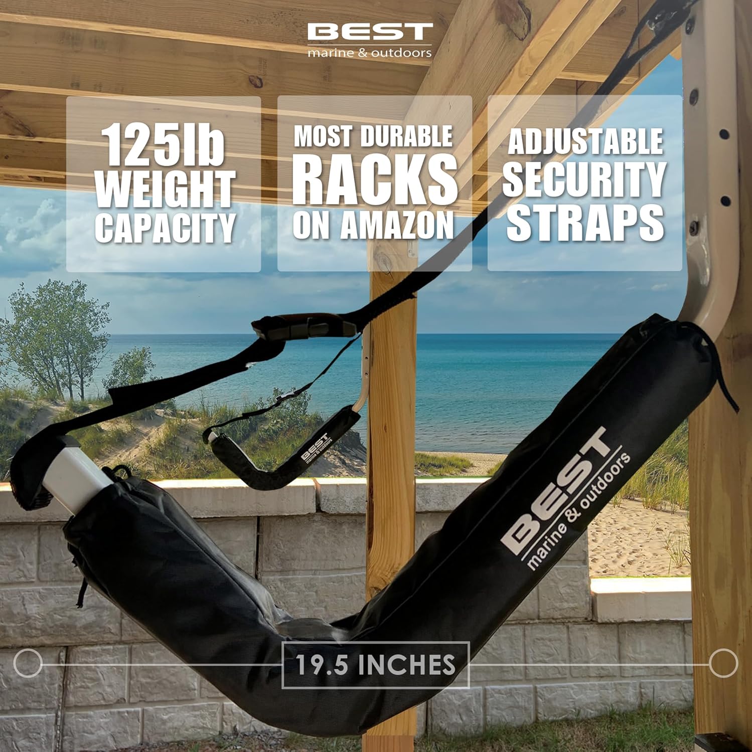 Best Marine and Outdoors Estante de almacenamiento para kayak, 2 estantes de montaje en pared premium para kayaks y tablas de remo de SUP, capacidad