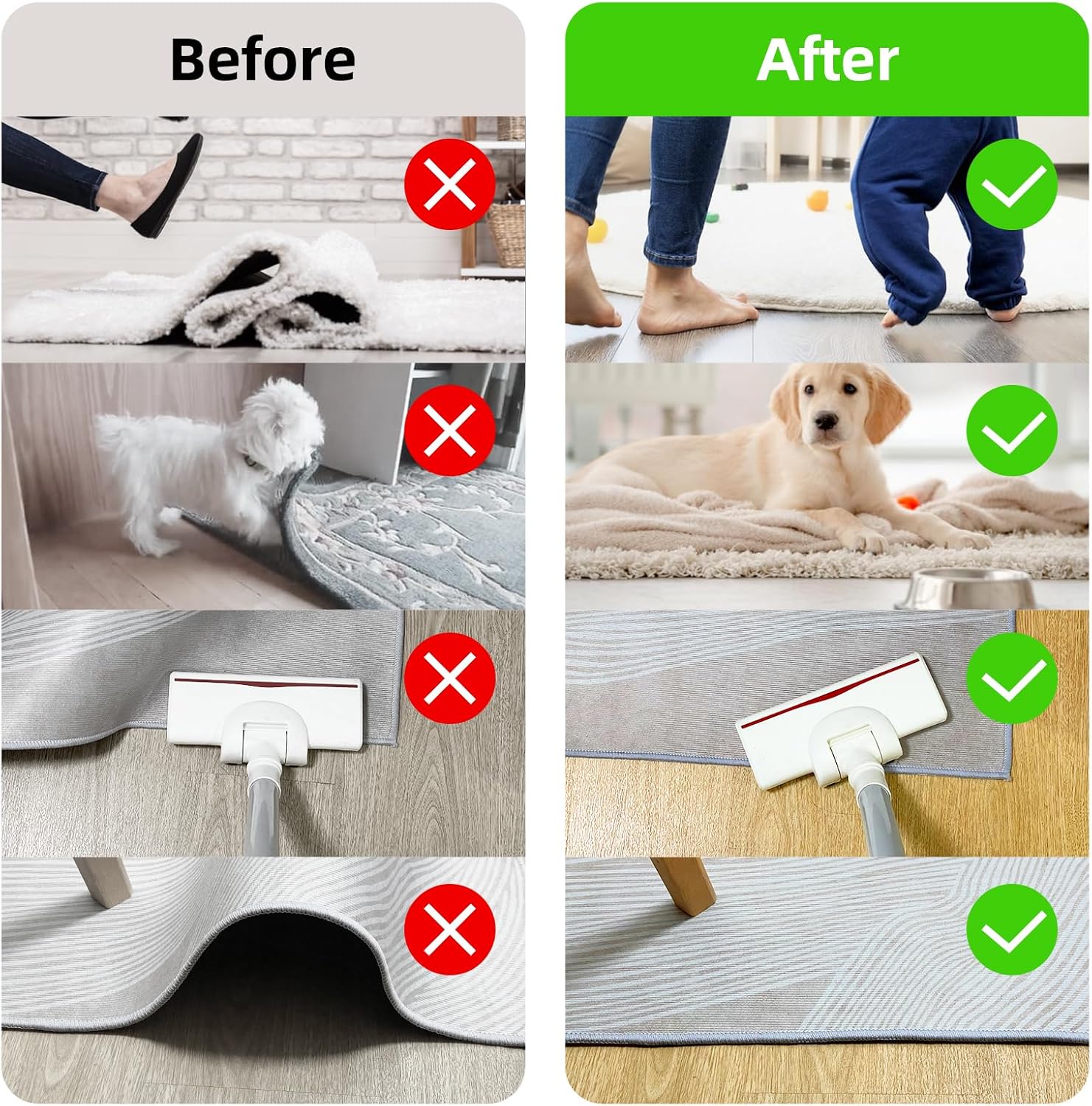 YOOHI Pinzas para alfombra, cinta antideslizante para suelos de madera dura y azulejos, cinta reutilizable para alfombras de área, agarre adhesivo