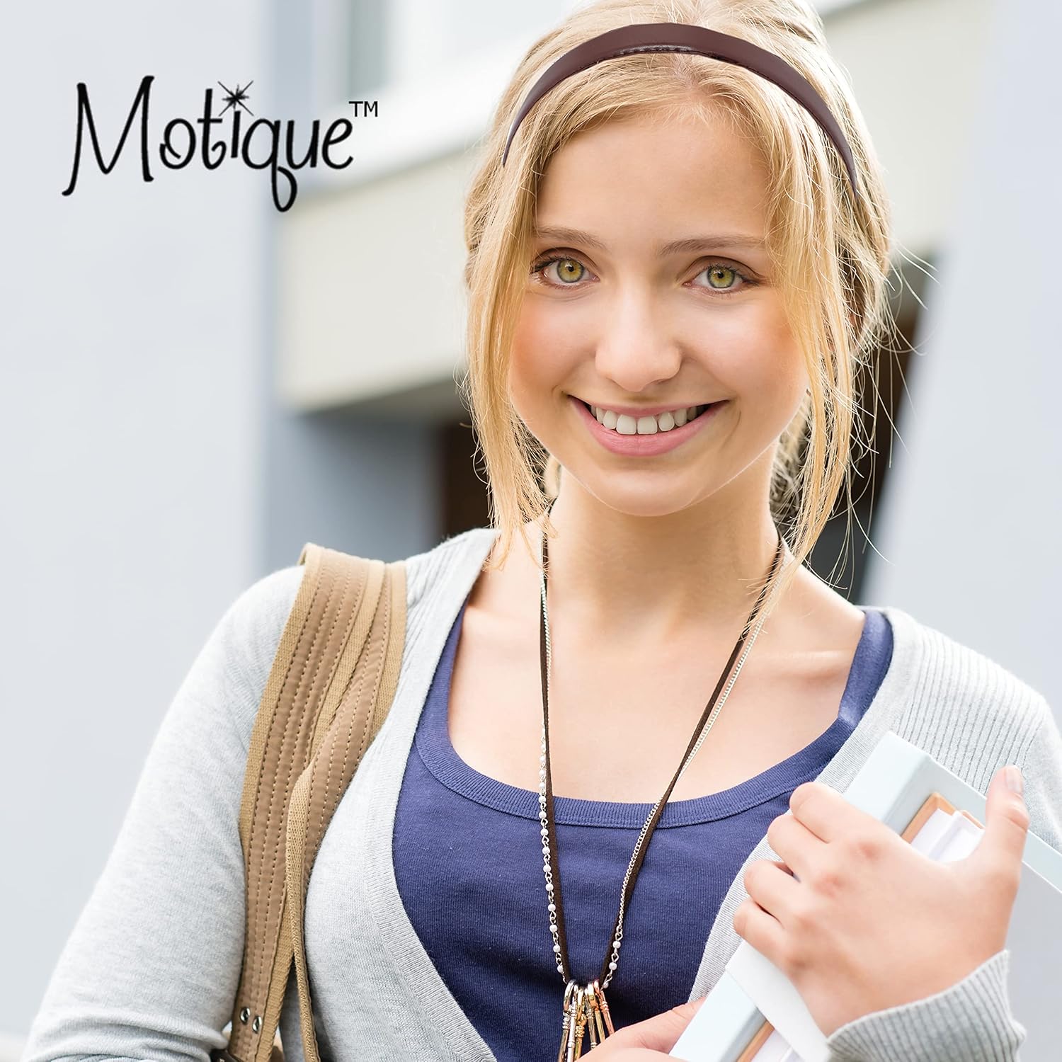 Motique Accessories Diadema de cuero de 1 pulgada con costuras para mujeres y niñas – marrón