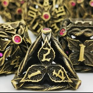 Juego de dados de metal con hojas de vid mágicas huecas, juego de 7 dados para juegos de rol, dados de D&D Dungeons and Dragons (bronce antiguo + Juego de dados de metal con hojas de vid mágicas huecas, juego de 7 dados para juegos de rol, dados de D&D Dungeons and Dragons (bronce antiguo +