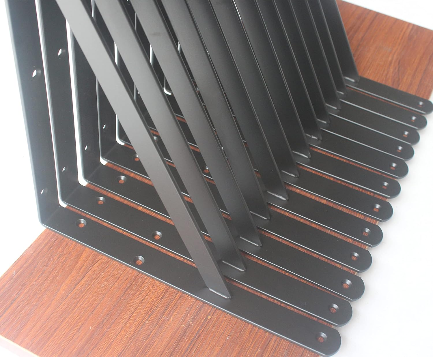 Paquete de 16 soportes de estante de 18 pulgadas de largo x 12 pulgadas de alto, color negro, resistentes con tornillos, soportes de estante de
