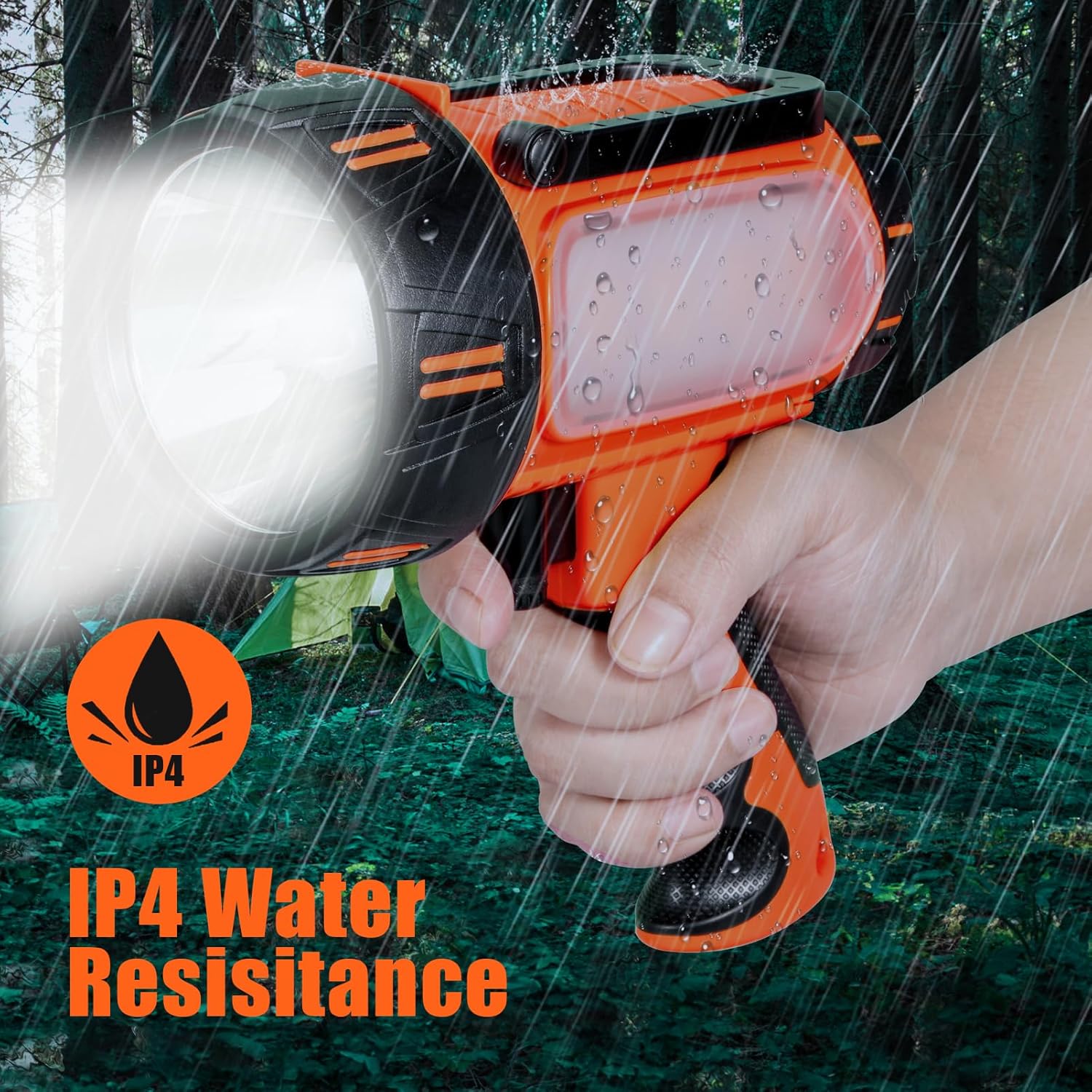 WEILAI Proyector recargable súper brillante de mano, linterna LED recargable de mano, reflector táctico con salida USB, 6 modos de luz, luz de
