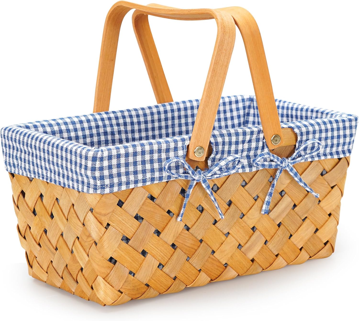 Woodchip – Cesta de picnic con asas plegables individuales, cesta de huevos de Pascua tejida a mano y cesta de caramelo, cesta de almacenamiento de