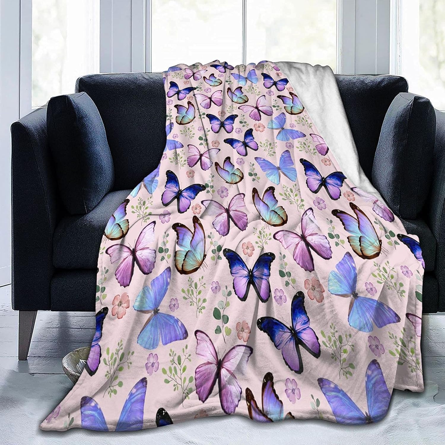 Manta de franela suave y cálida con diseño de mariposas, para regalo para hombres, mujeres, niñas, niños, silla de 60.2 x 48.3in