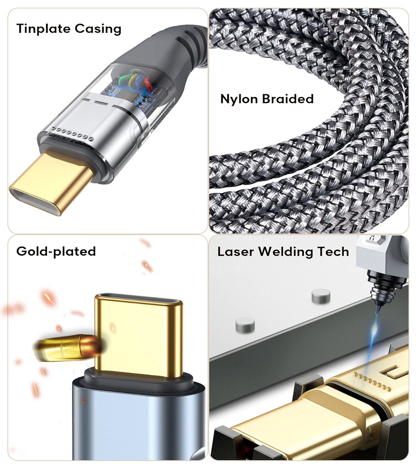 Cable USB C a USB C de 10 pies PD 60 W iPhone 15 Cargador 2 en 1 USB tipo AC a tipo C Cable trenzado de nailon para iPhone 15 Plus 15 Pro Max iPad