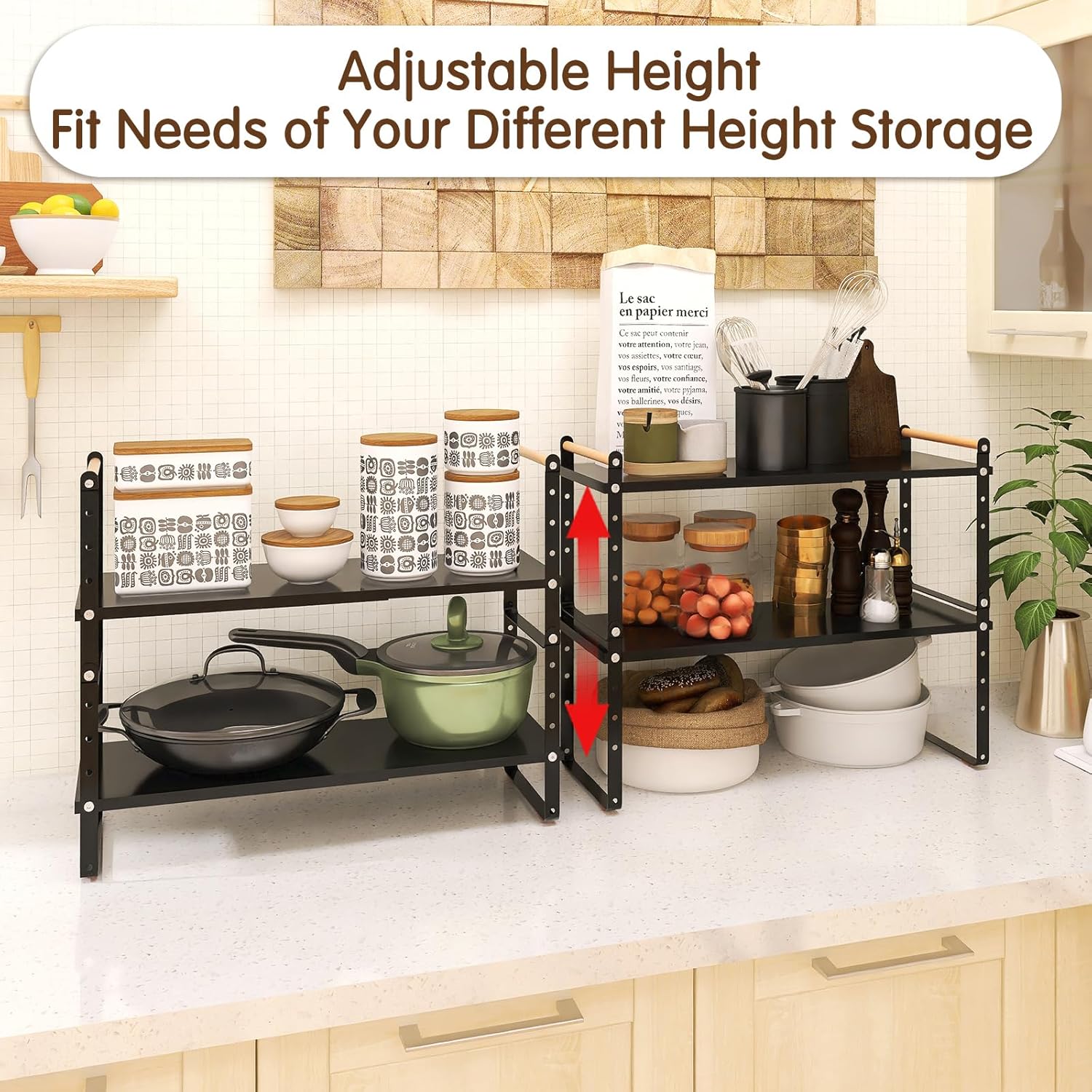 Organizador de encimera de cocina expandible, organizador de estante de gabinete ajustable, estante apilable para encimera de cocina, estantes