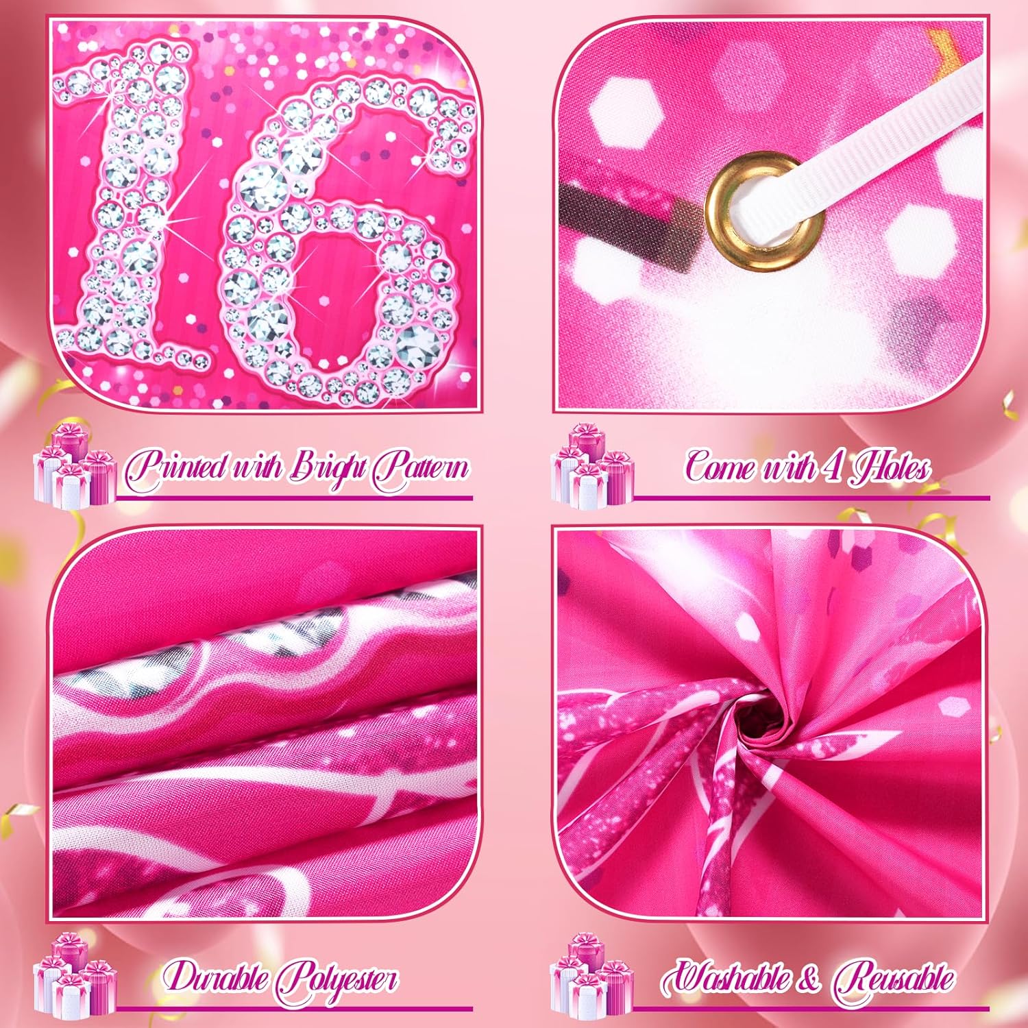 Decoraciones de cumpleaños con el número 16 para niñas, pancarta rosa con el número 16, 20 globos de cumpleaños de 16 pulgadas, globos de 40