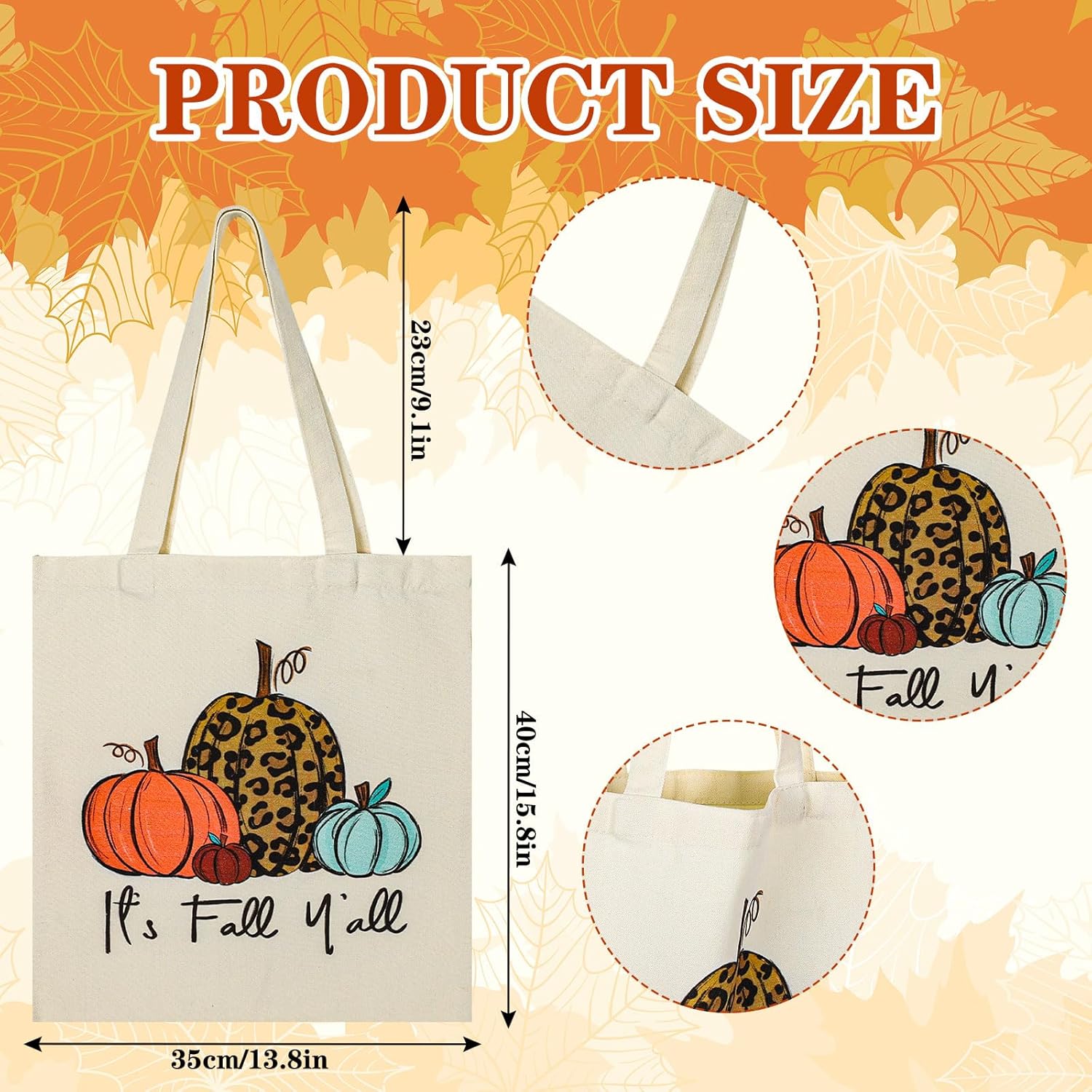 Whaline Paquete de 2 bolsas de lona de otoño, bolsas de comestibles con texto en inglés “It’s Fall Y’all”, bolsas de regalo de fiesta de otoño,