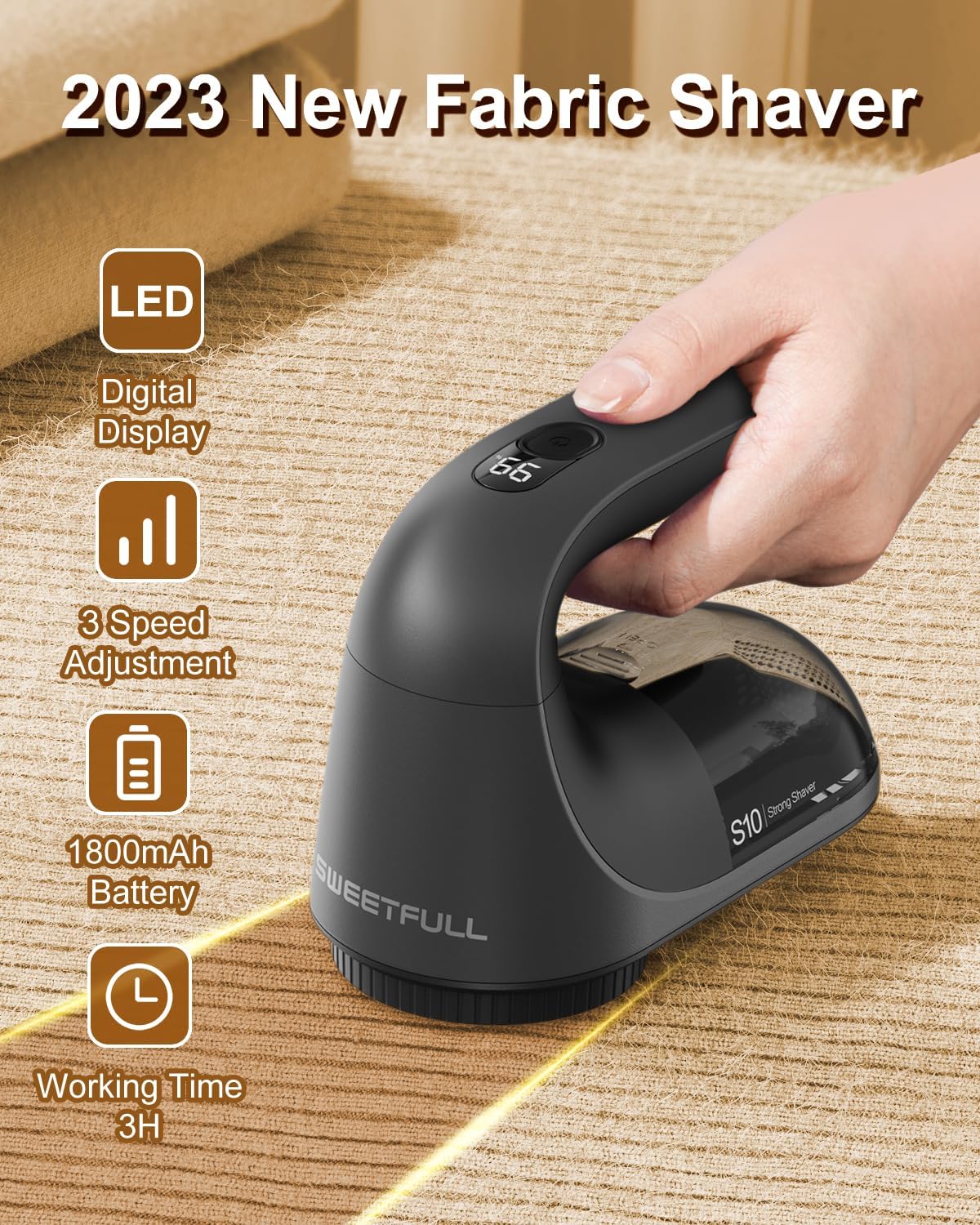 SWEETFULL Afeitadora de tela, afeitadora de pelusas, pantalla LED, removedor de pelusa recargable, desfuzzer para suéter para quitar pelusa para