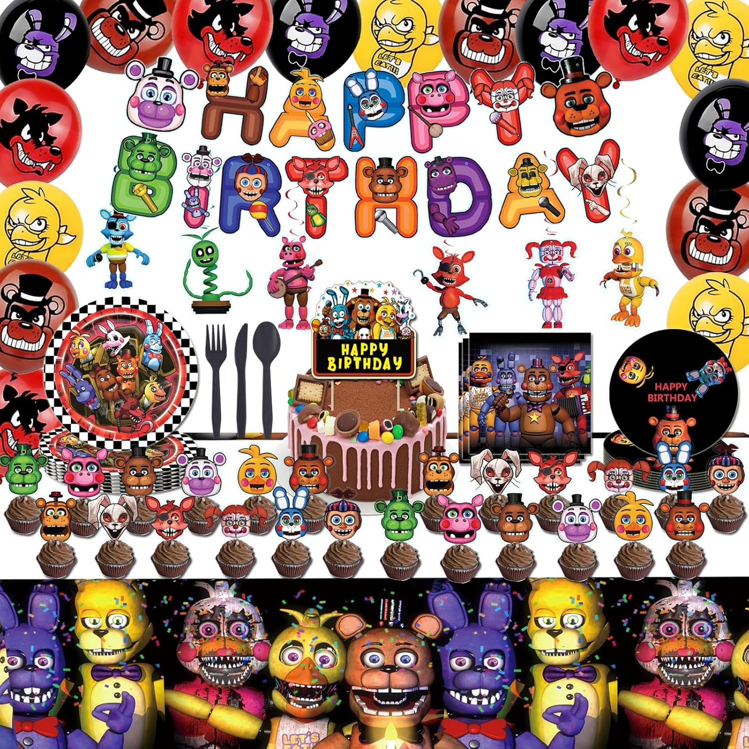 127 piezas de decoración de cumpleaños de juegos, incluye pancarta, mantel, remolinos colgantes, platos, servilletas de papel, globo, juego de