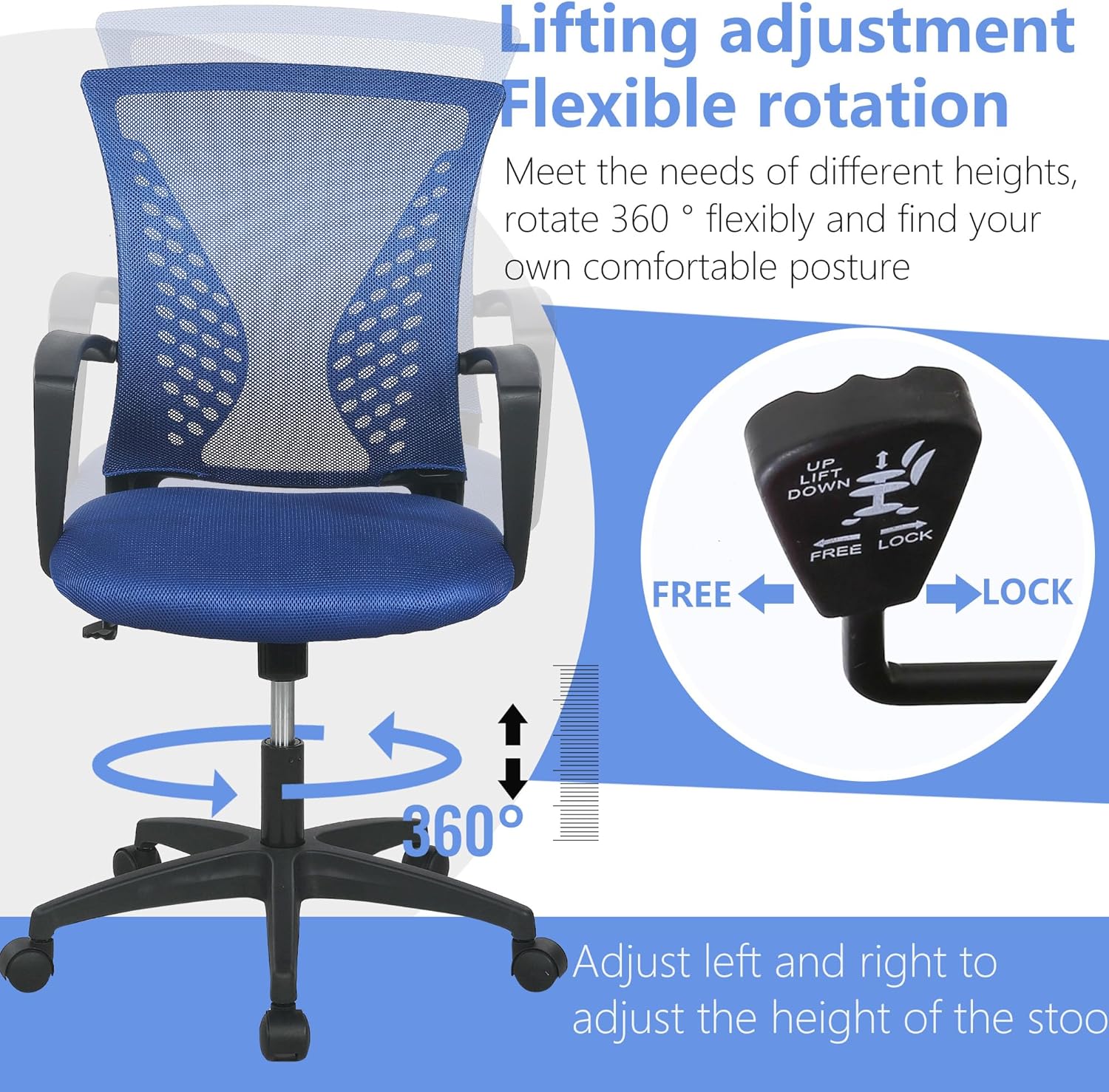 PayLessHere Silla de oficina, silla de escritorio, silla de computadora, silla ergonómica, malla ejecutiva ajustable, respaldo medio con ruedas
