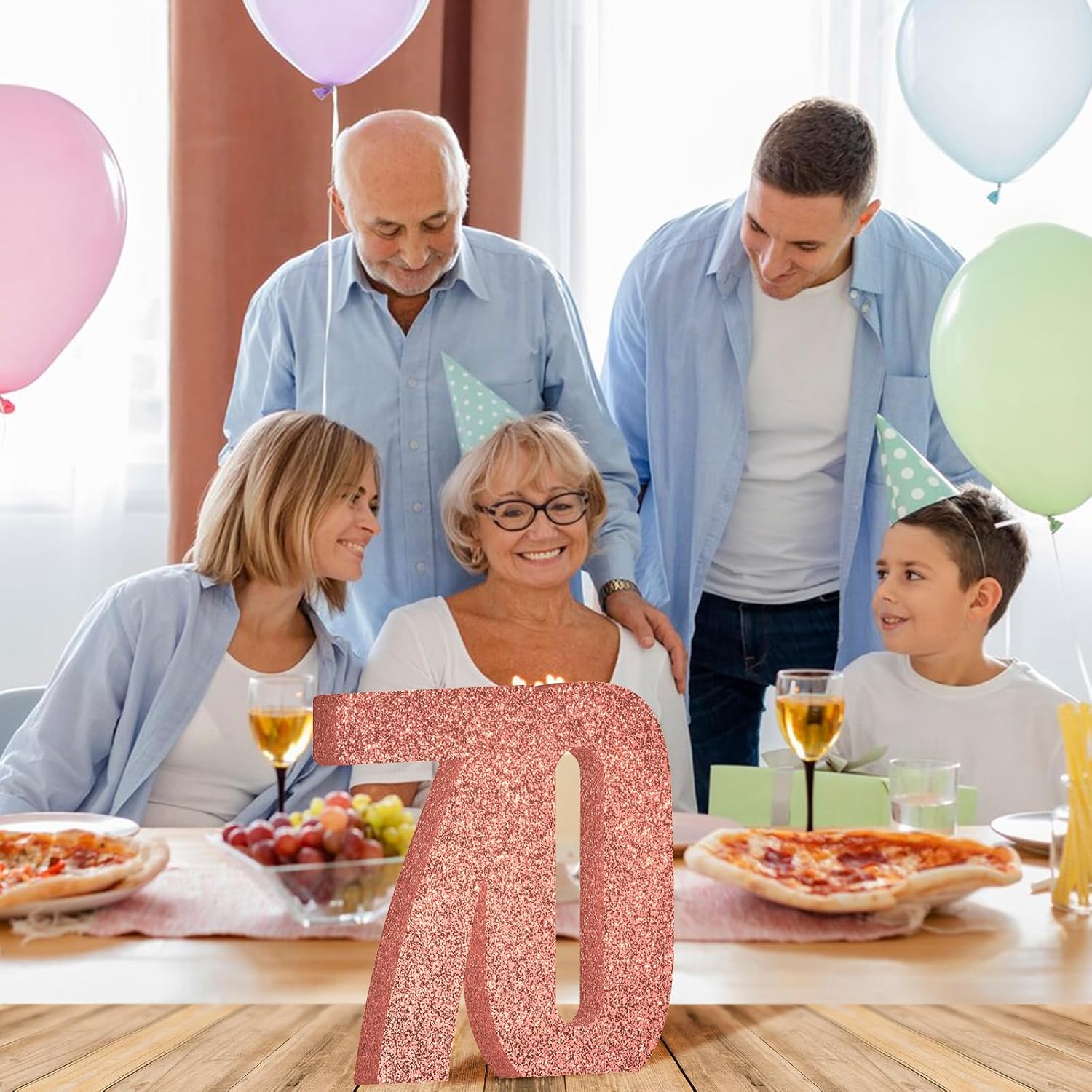 Decoraciones de cumpleaños número 70 para mujer, decoraciones de 70 aniversario, centros de mesa de fiesta de cumpleaños 70 con purpurina de oro