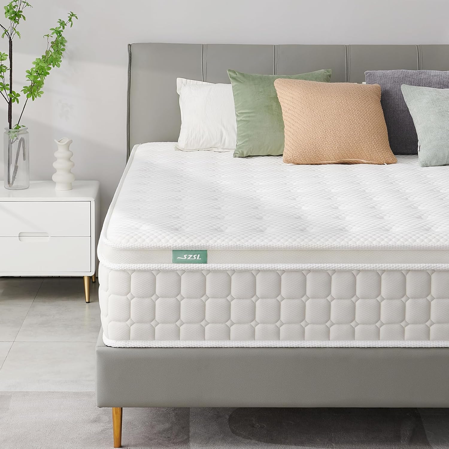 SZSL – Colchón King de 12 pulgadas con espuma CertiPUR-US y resortes ensacados de apoyo, colchón híbrido de firmeza media en una caja, colchón