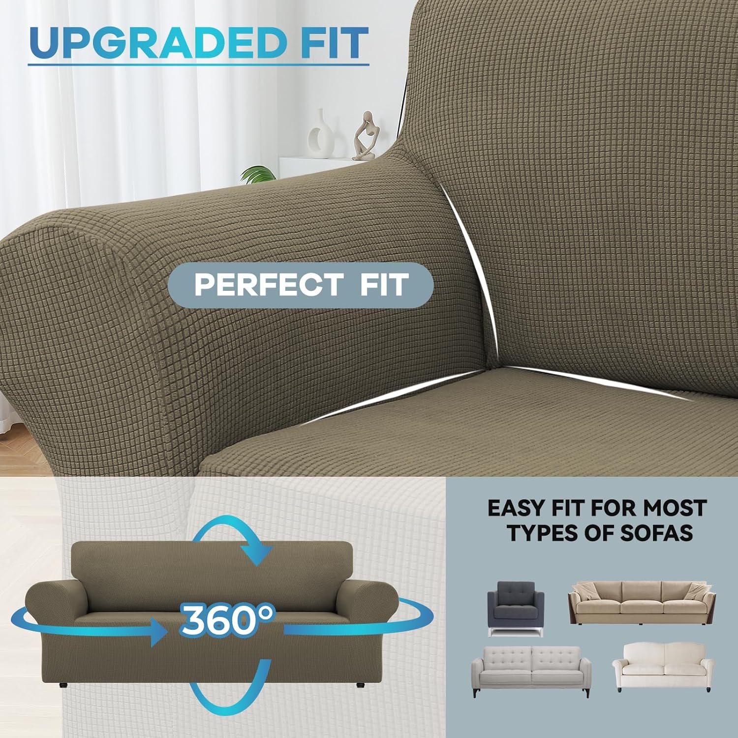 LURKA Fundas elásticas para sofá de 1 pieza, para sofá de 3 cojines, protector de muebles completo con parte inferior elástica para niños y perros
