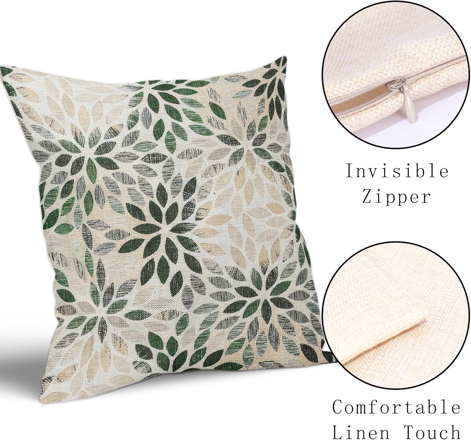 Juego de 2 fundas de almohada de dalia verde de 18 x 18 pulgadas, fundas de almohada cuadradas decorativas de flores geométricas rústicas, fundas de