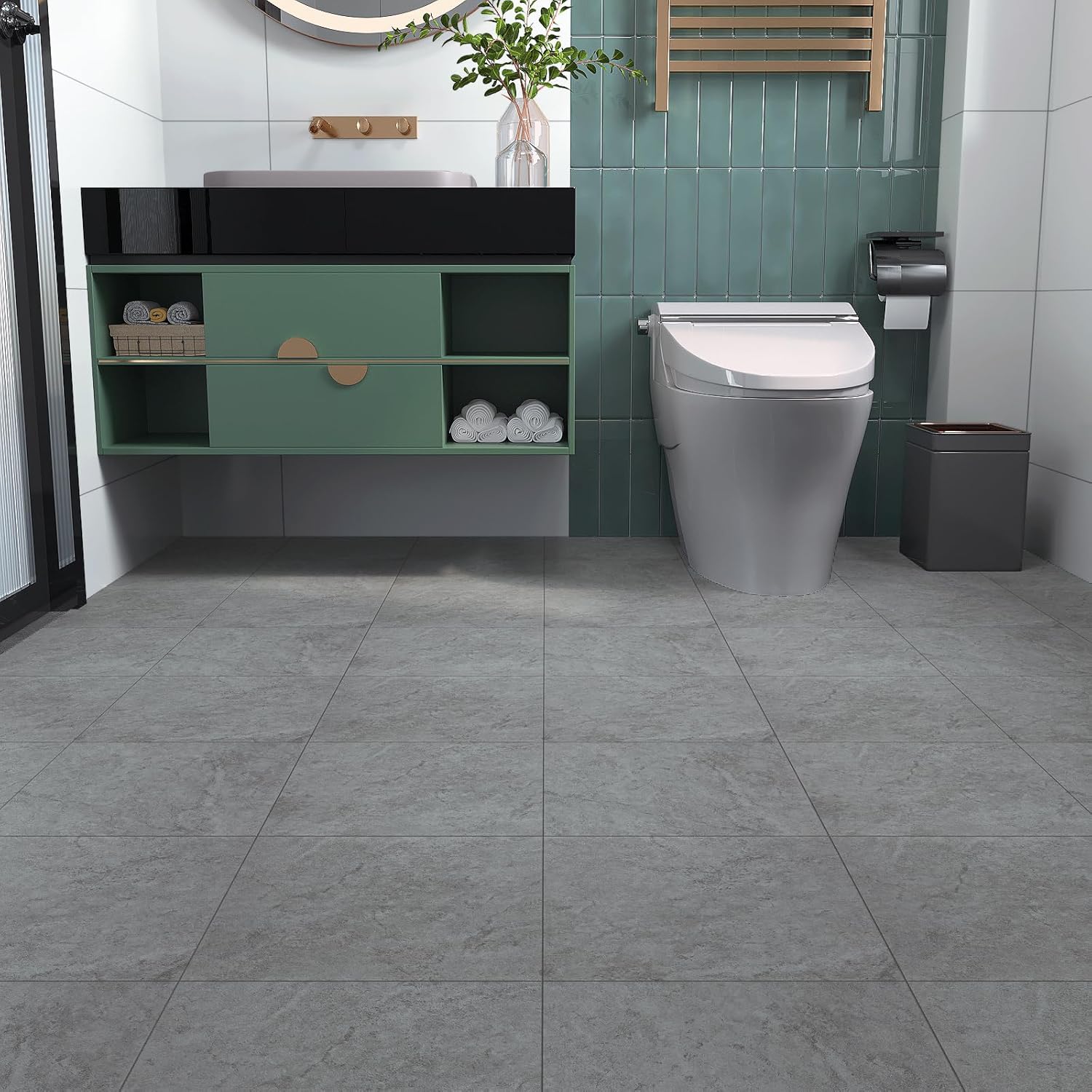 VaryStyle Paquete de 20 azulejos de vinilo impermeables para despegar y pegar, de 12 x 12 pulgadas, hormigón gris clásico, autoadhesivos,