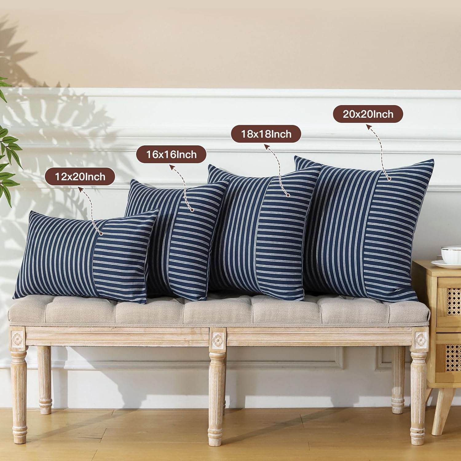 OTOSTAR Fundas de almohada decorativas de granja de 12 x 20 pulgadas, fundas de almohada de retazos a rayas, funda de almohada lumbar, funda de