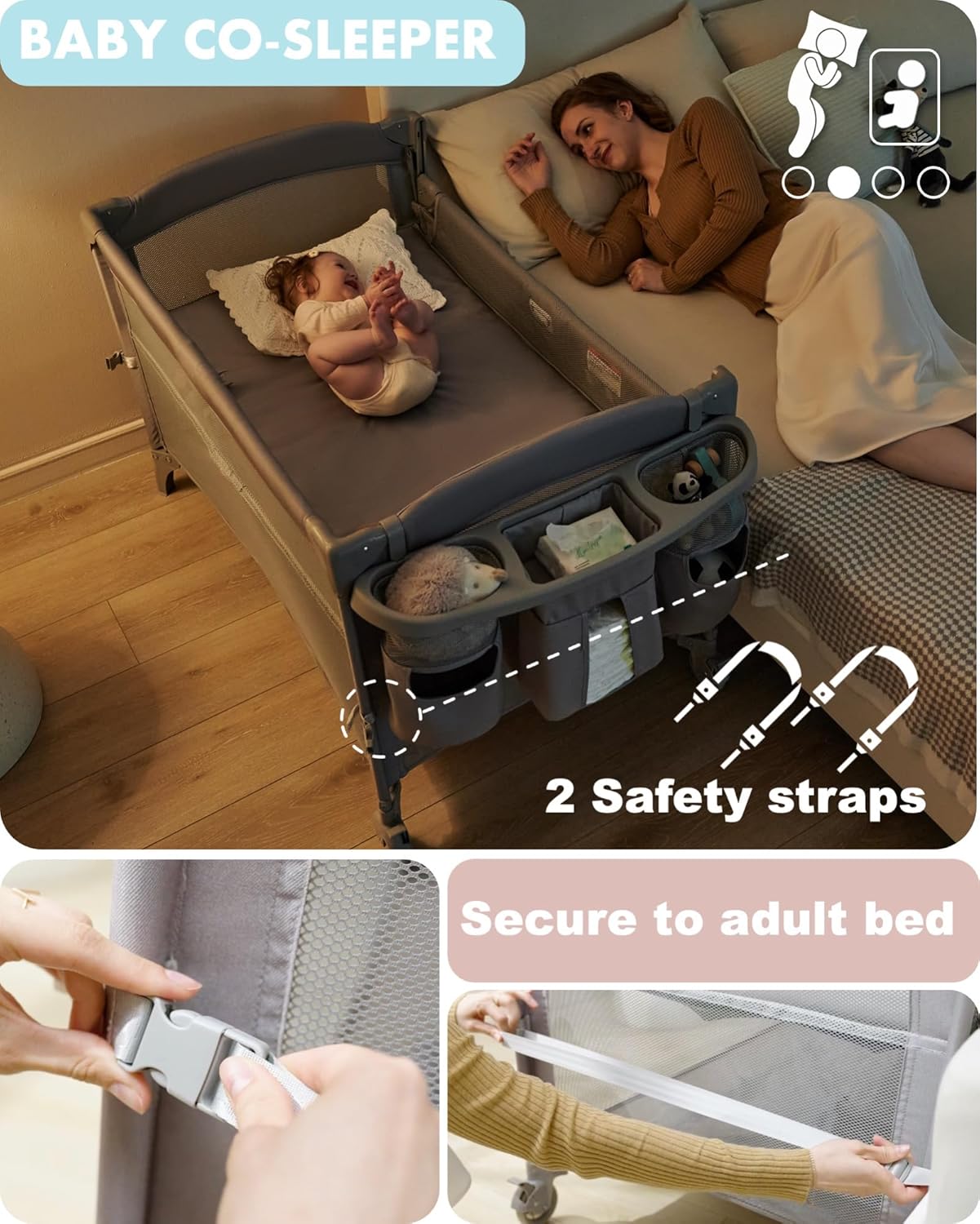 AirClub Moisés 4 en 1 para bebé, cuna para bebé, cama para cuna, patio de recreo, cambiador de pañales portátil, cuna para bebé recién nacido