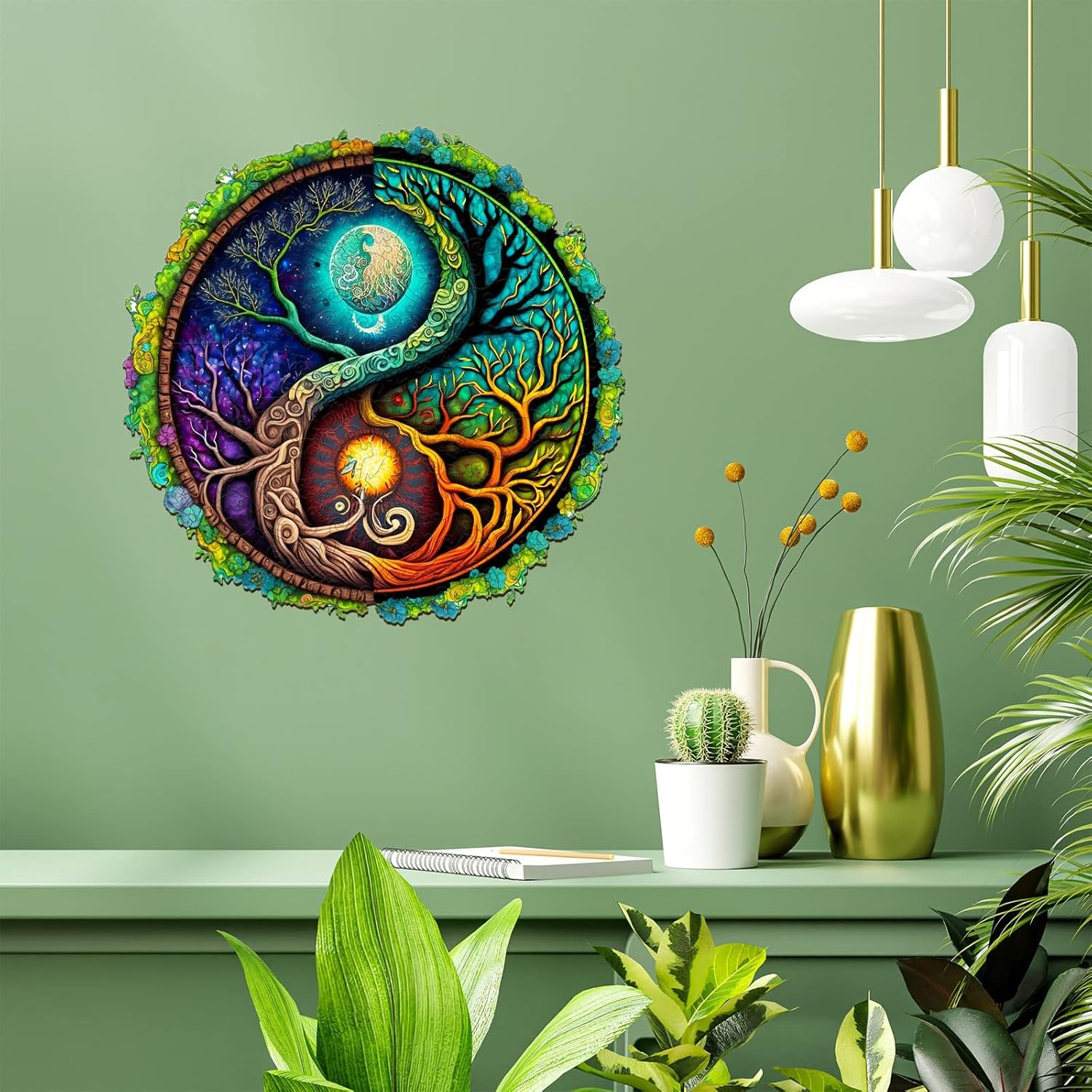 YIN YANG – Rompecabezas de madera para adultos, árbol de la vida, rompecabezas de forma única (S, 100 piezas, 7.9 x 7.9 pulgadas), rompecabezas