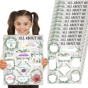 Sherr 60 pósteres de All About Me para niños, hojas verdes, arcoíris, póster escolar de eucalipto, póster para estudiantes, aula, jardín de Sherr 60 pósteres de All About Me para niños, hojas verdes, arcoíris, póster escolar de eucalipto, póster para estudiantes, aula, jardín de