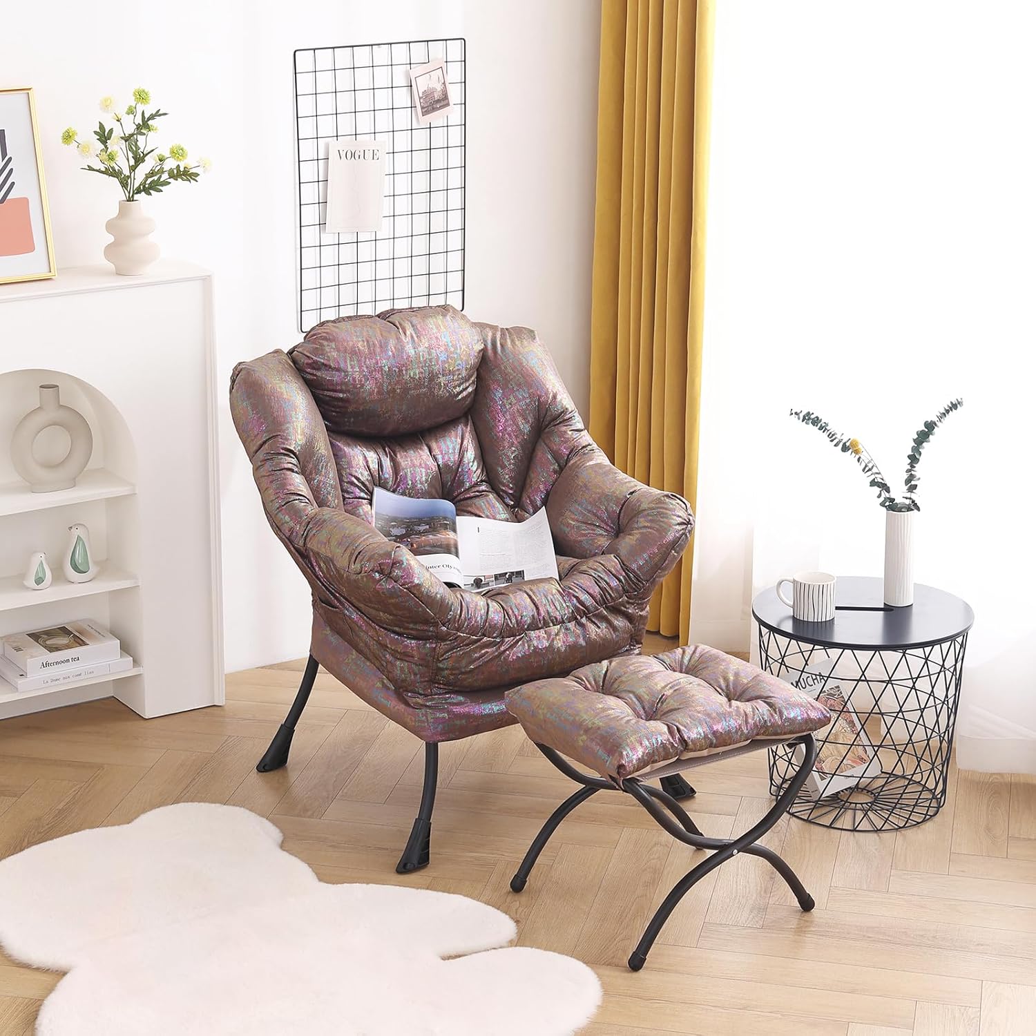 LITA Silla Lazy con otomana, moderna silla tapizada para ocio, silla de lectura con reposabrazos y un bolsillo lateral para sala de estar,