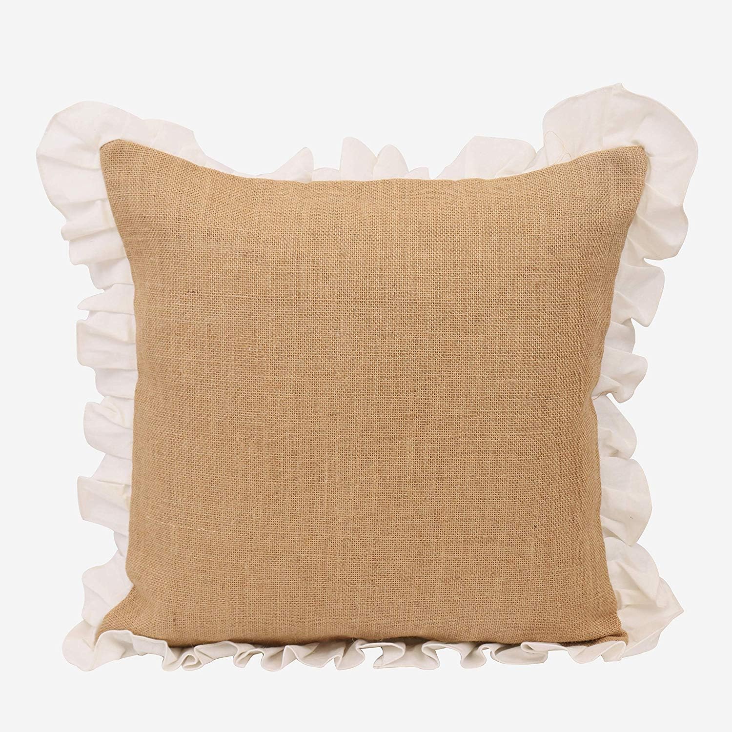 Funda de almohada de yute (volantes, estilo rústico, 20 x 20 pulgadas, paquete de 1)