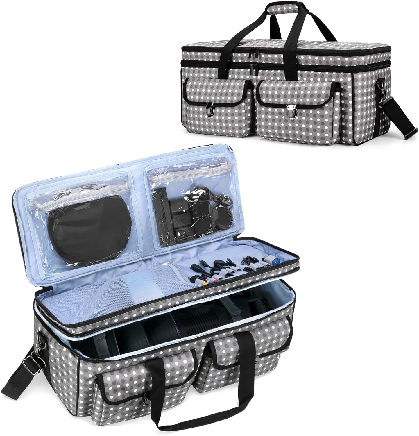 Yarwo Estuche de transporte de trípode de doble capa de 23.6 pulgadas de largo, bolsa de almacenamiento de equipo de estudio fotográfico compatible