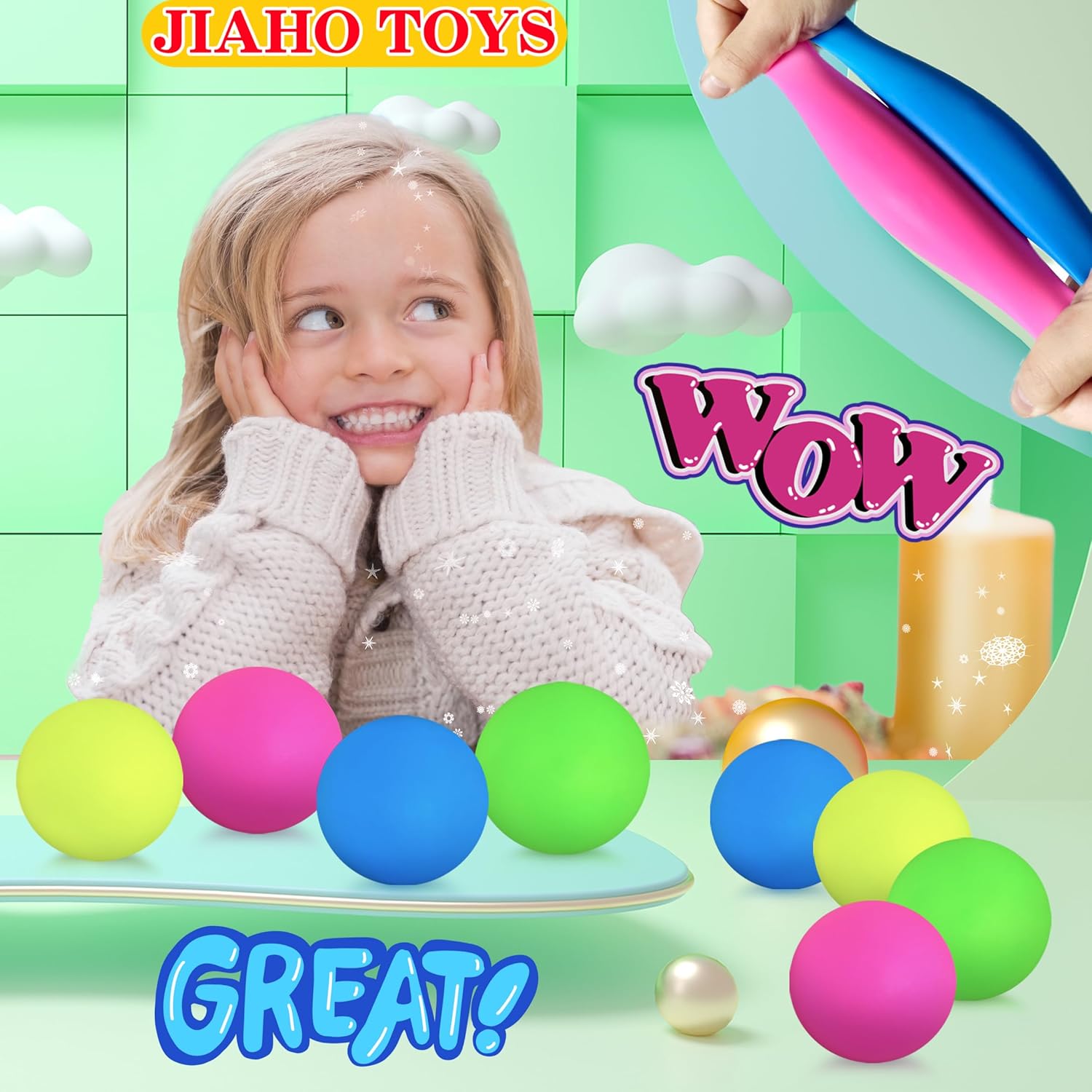 4 bolas de estrés que brillan en la oscuridad para niños, adolescentes y adultos, bolas adhesivas de 2.4 pulgadas, juguetes blandos para recuerdos