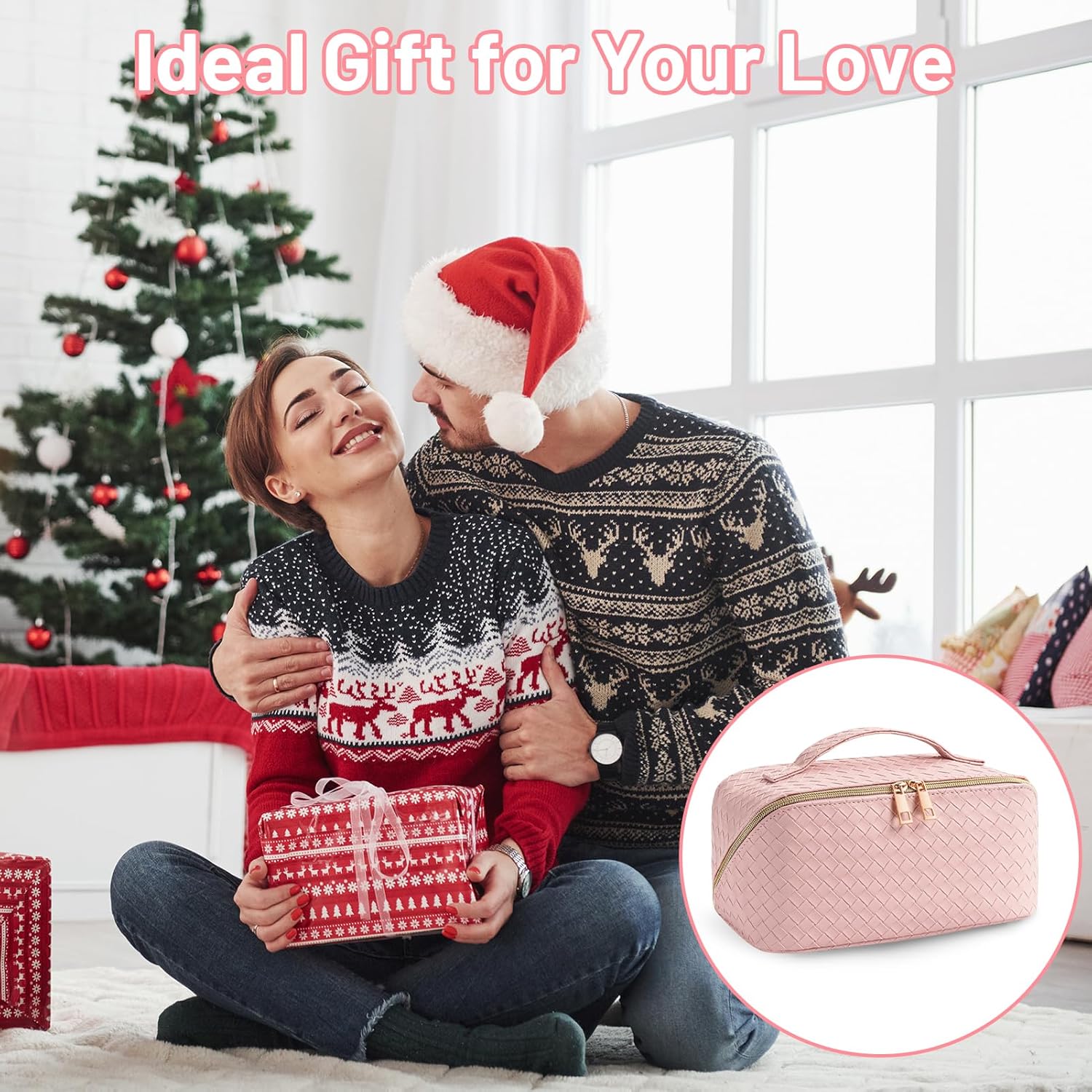 VVABELLI Bolsa de maquillaje  Bolsa de cosméticos de viaje de gran capacidad, portátil de cuero impermeable, bolsa de maquillaje de viaje para