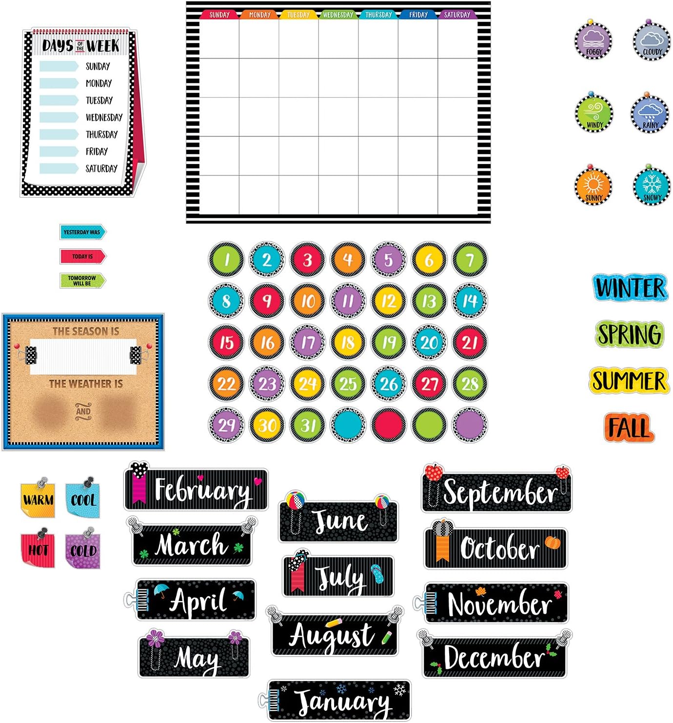 Creative Teaching Press Bold & Bright – Juego de calendario, tablón de anuncios CTP y exhibición para el aula, 67 piezas