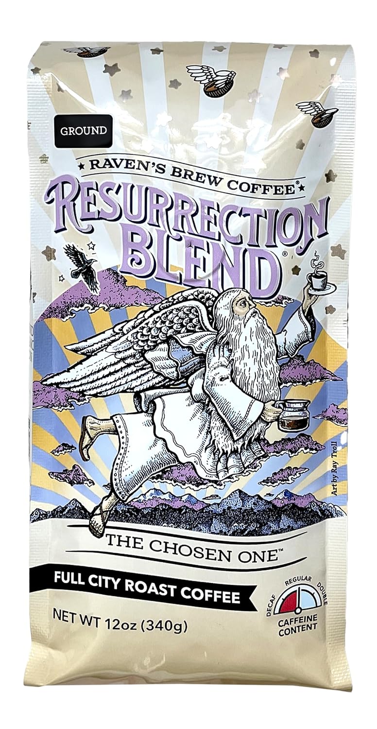 Raven’s Brew Coffee Café de cuerpo completo tostado molido de ciudad asado molido – Resurrection Blend 12oz