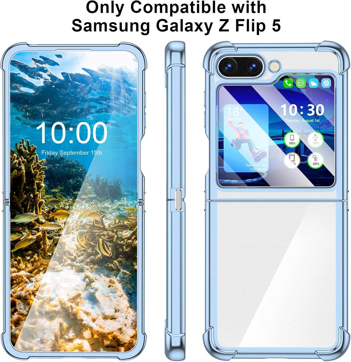 Funda para Galaxy Z Flip 5, funda Z Flip 5, transparente, delgada, transparente, bisagra a prueba de golpes, suave TPU flip5 funda para teléfono