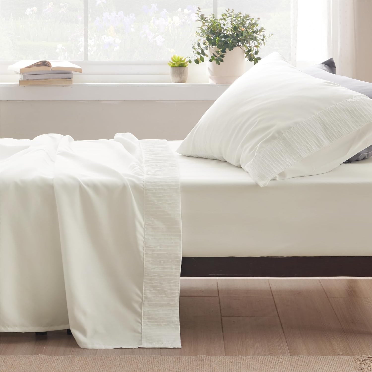 Bedsure Sábanas para dormitorio individual XL, sábanas suaves extra largas para cama individual, 3 piezas, sábanas de lujo marfil de hotel, tamaño