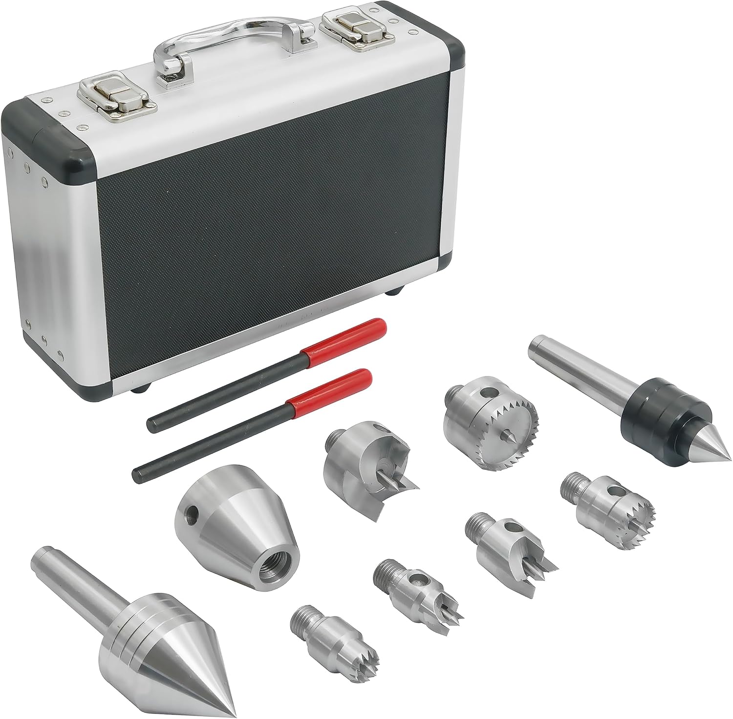 BMWOOD LDC-SET9 9 piezas de torno de madera y kit de centro vivo en caja de aluminio con rosca directa de 1 x 8 TPI para cuerpo central de