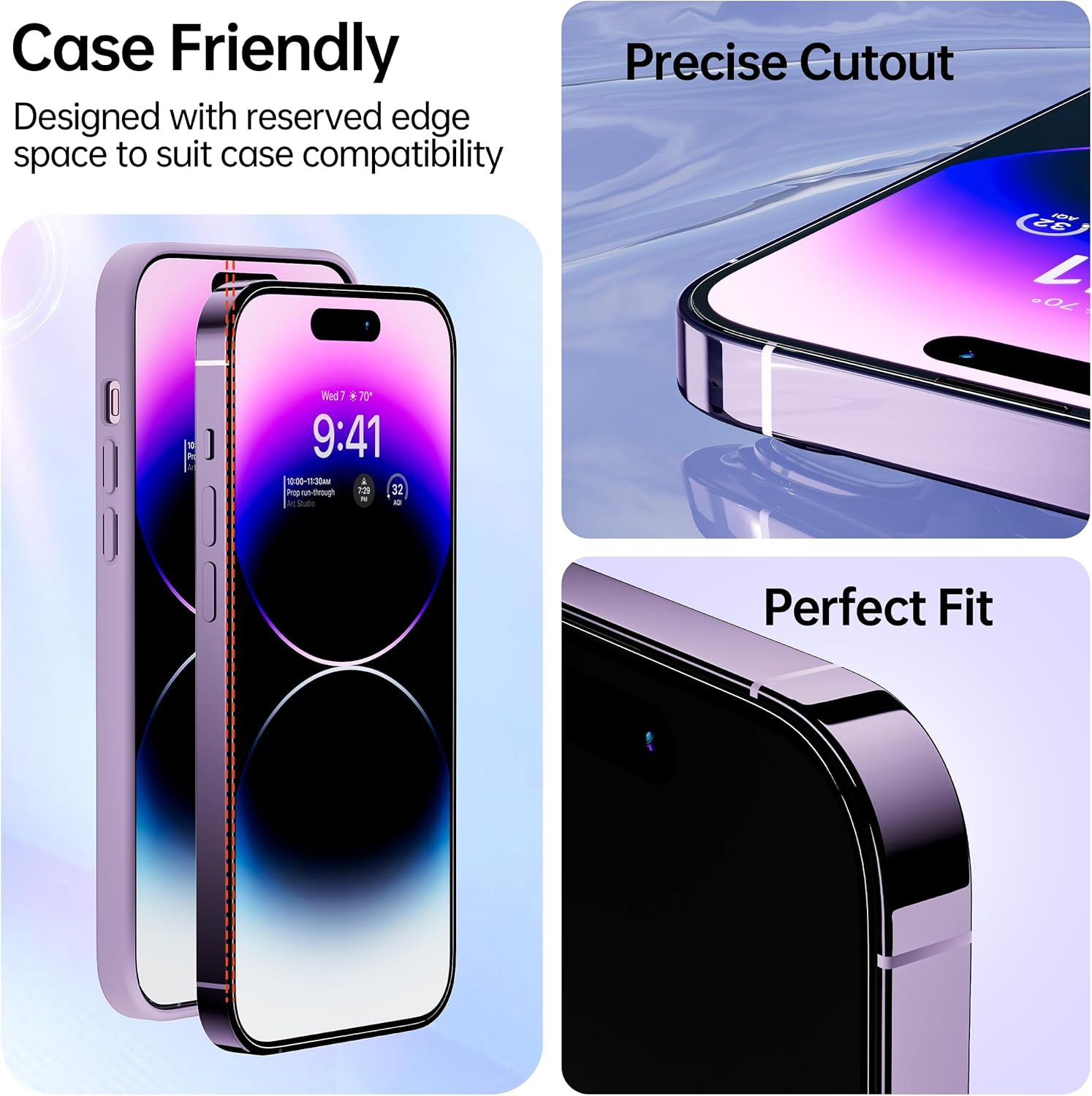 Xréel Paquete de 3 protectores de pantalla para iPhone 15 con 3 protectores de lente de cámara de vidrio templado, protector de platino, resistente