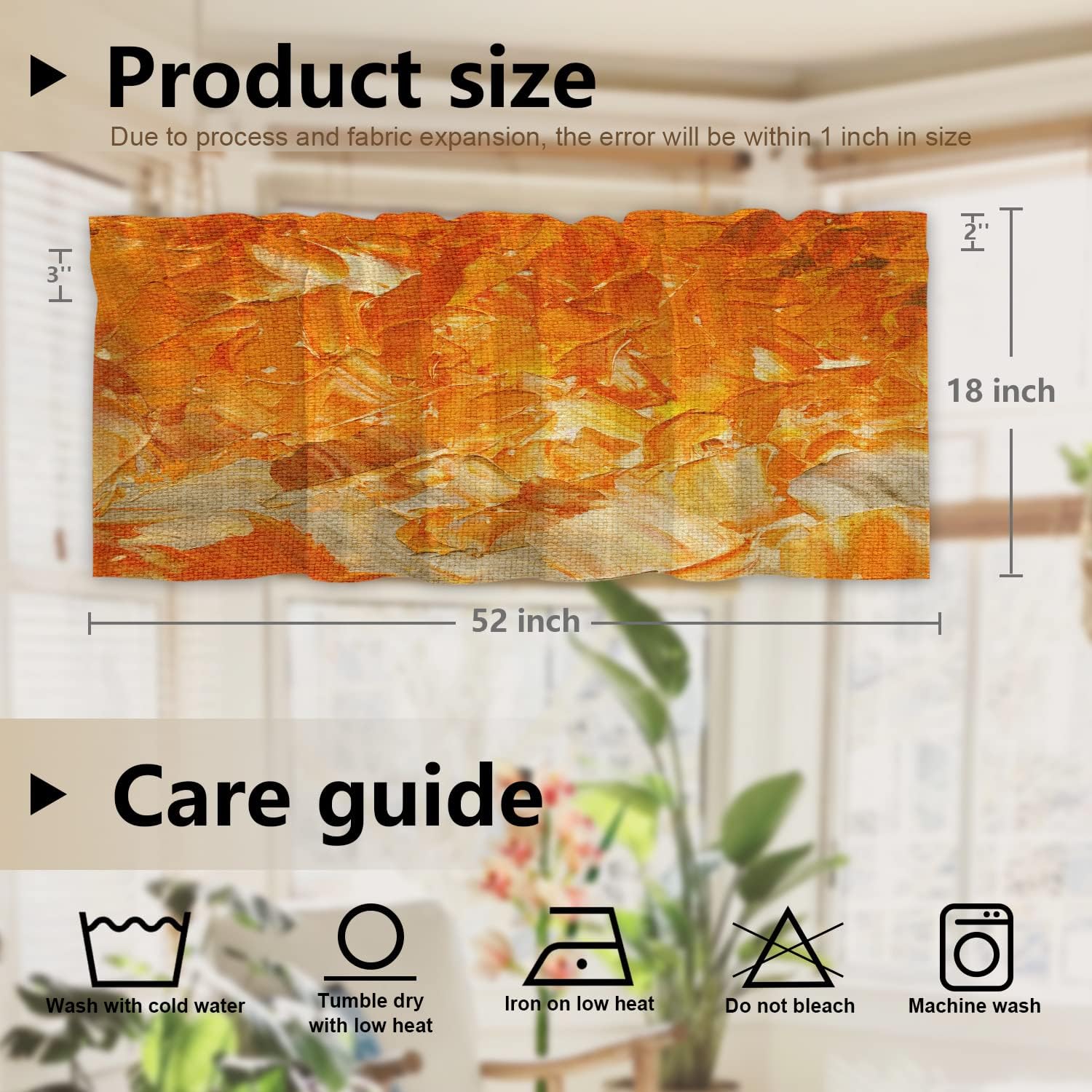 Cenefas de cocina de pintura artística naranja para ventanas, cenefas opacas de color abstracto, cortinas de poliéster multicapa para cocina y