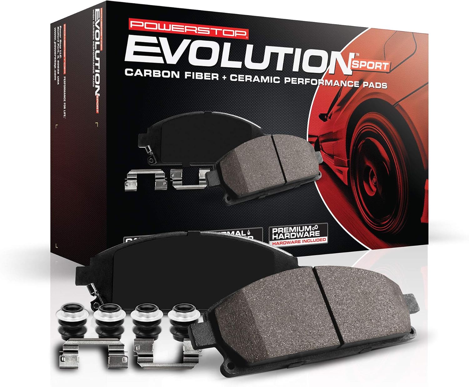 Power Stop Z23-2059 Pastillas de freno de cerámica con infusión de fibra de carbono Z23 Evolution Sport con hardware