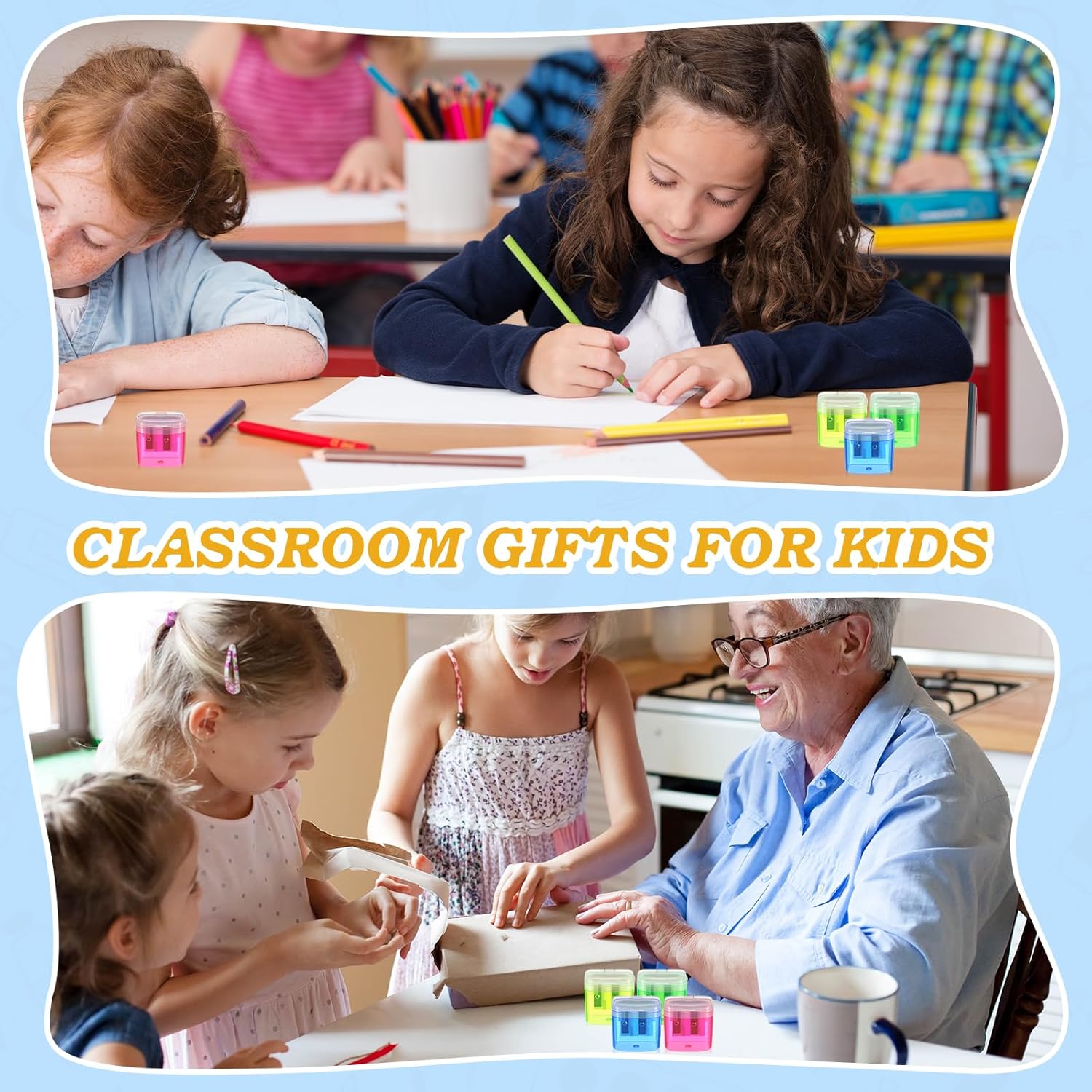Lincia 12 sacapuntas de colores para niños, manuales a granel de doble agujero, sacapuntas compacto portátil de mano para niños, adultos,