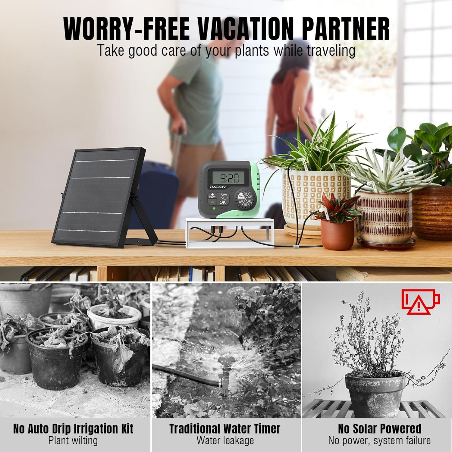 WS-1 Kit de riego por goteo, sistema de riego automático alimentado por energía solar de 5 W, temporizador de agua fácil de bricolaje para plantas