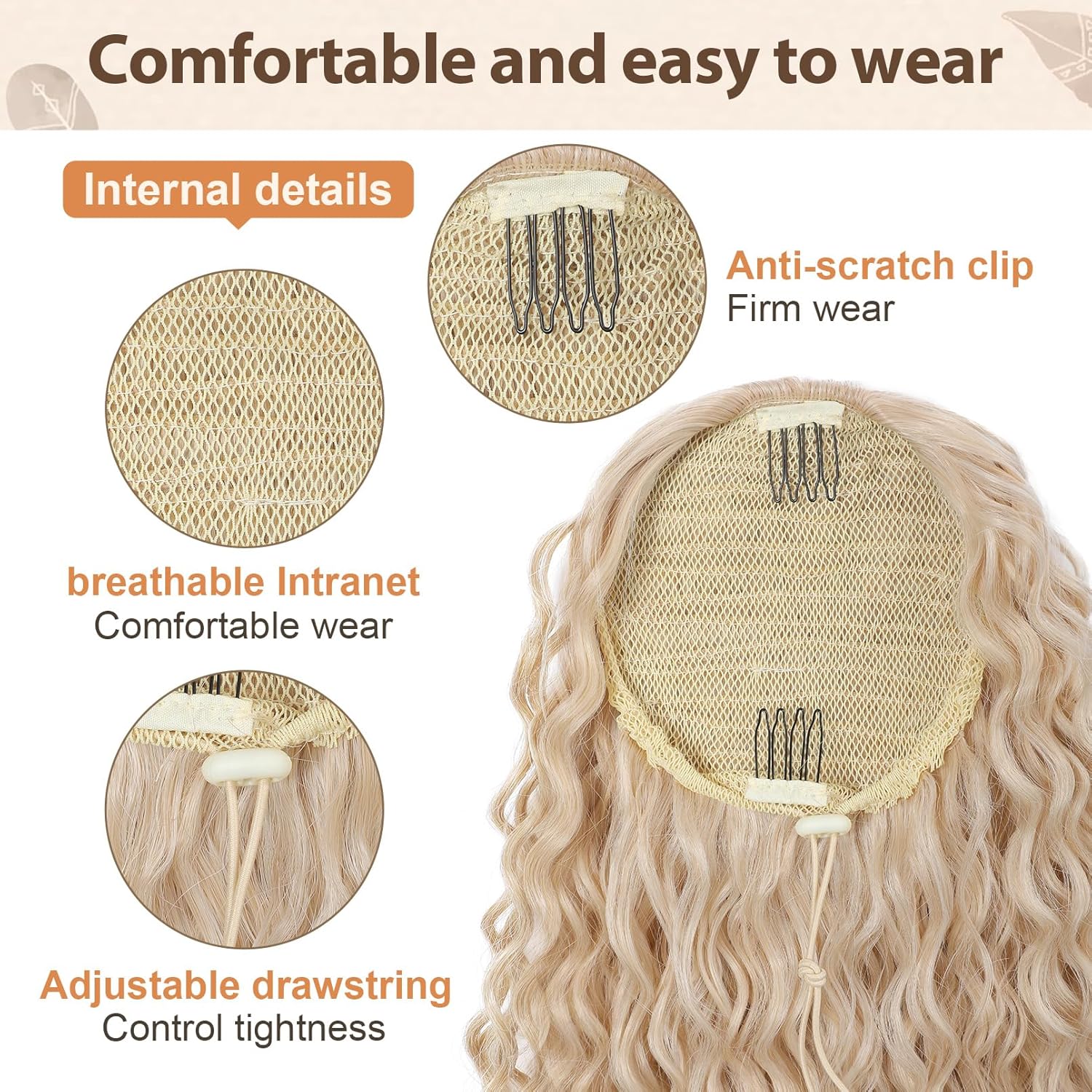 FLUFYMOOZ Extensión de cola de caballo, 22 pulgadas, estilo bohemio, con cordón, extensiones de cabello para mujer, cola de caballo larga y rizada,