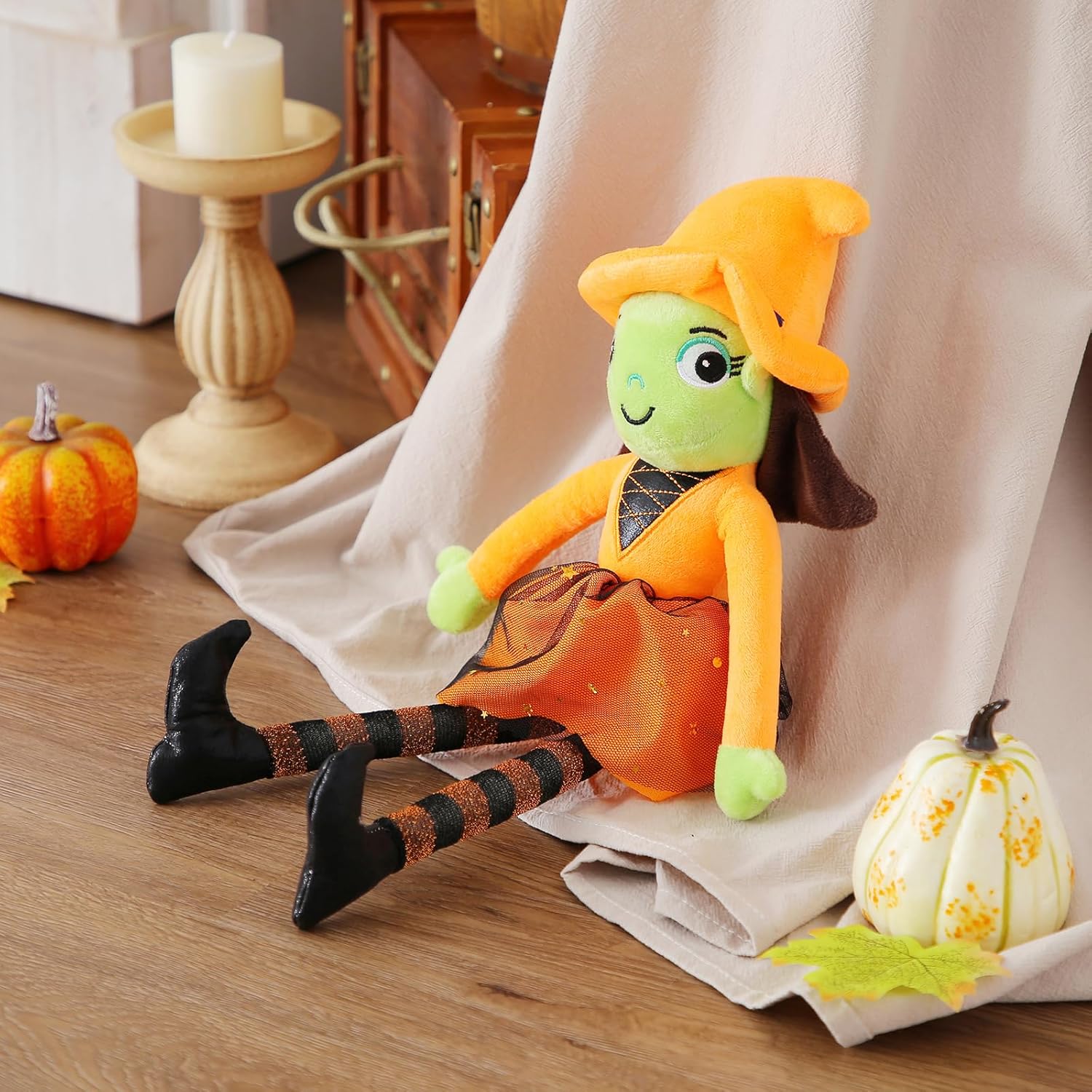 Muñecas de bruja linda de peluche de bruja pequeña para decoración de fiesta de Halloween, juguetes de bebé (naranja, 16 pulgadas)