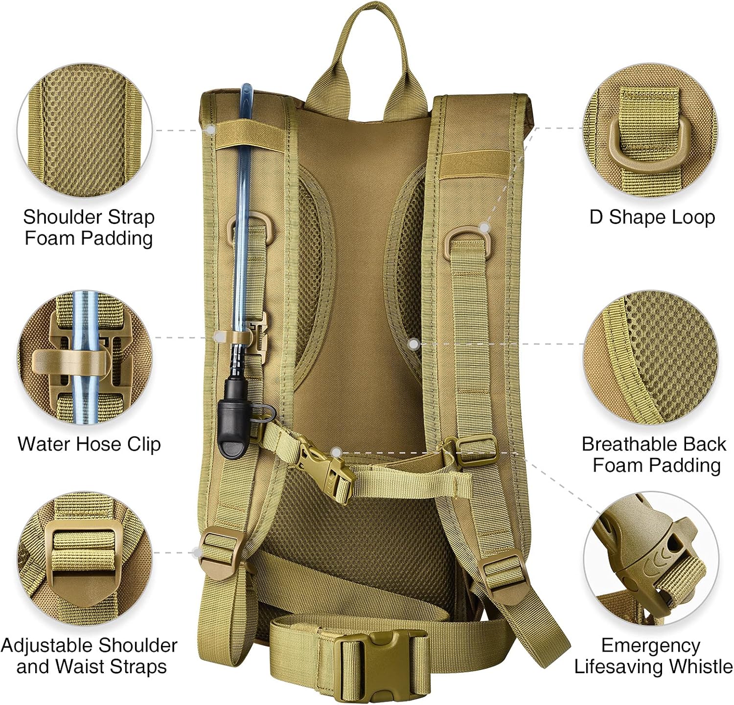 Mochila de hidratación con vejiga de agua de TPU de 3 L, mochila táctica de agua Molle para hombres y mujeres, paquete de hidratación para