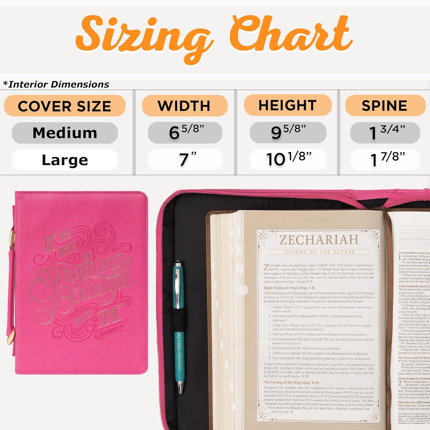 Christian Art Gifts Funda para Biblia de moda para mujer, He Has Made Everything Beautiful Eclesiastés 311, piel sintética rosa, talla M