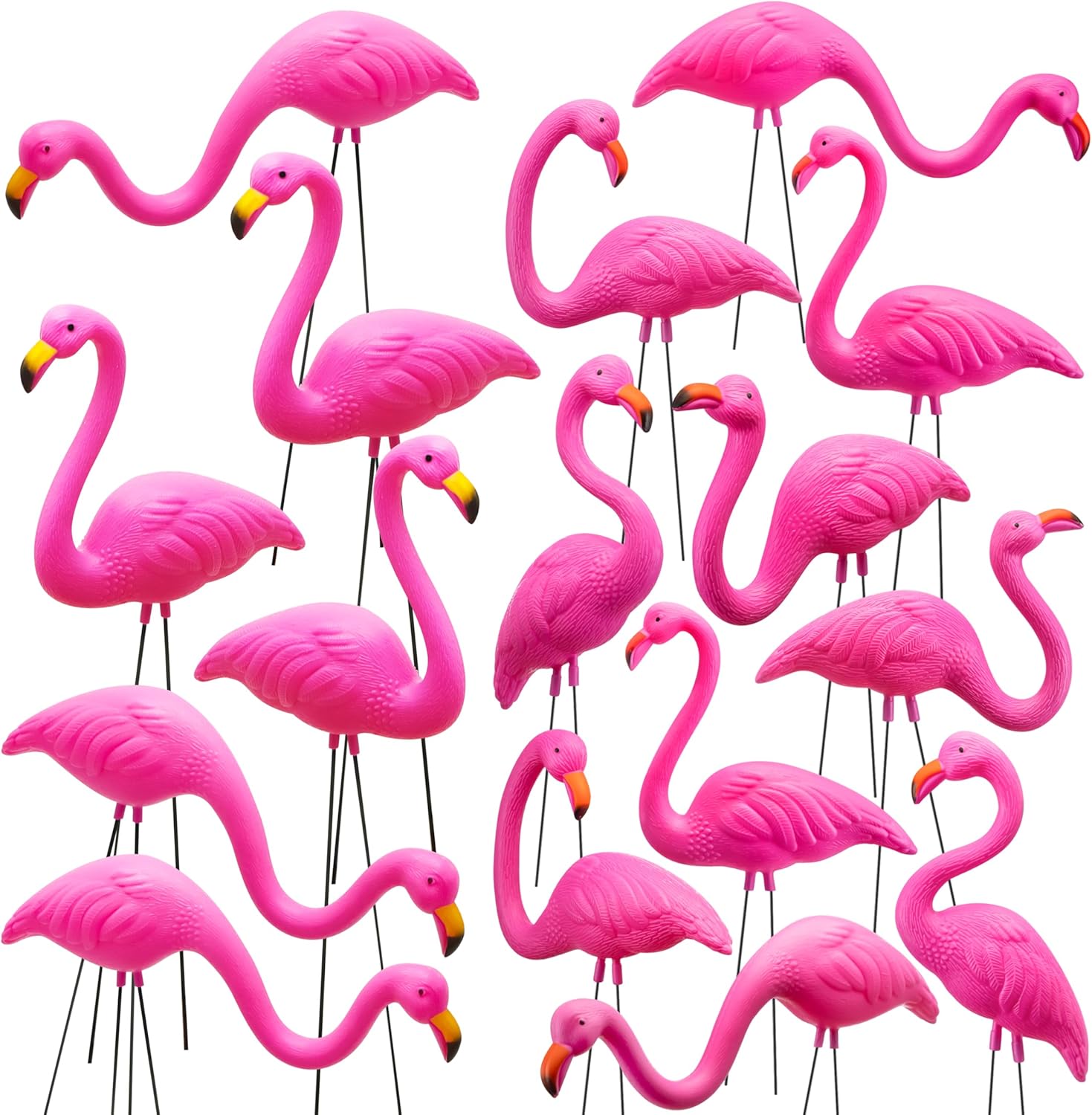 JOYIN Juego de 16 estacas de adorno de flamenco rosa para patio, estatua de flamenco de plástico para césped con patas de metal para aceras, jardín