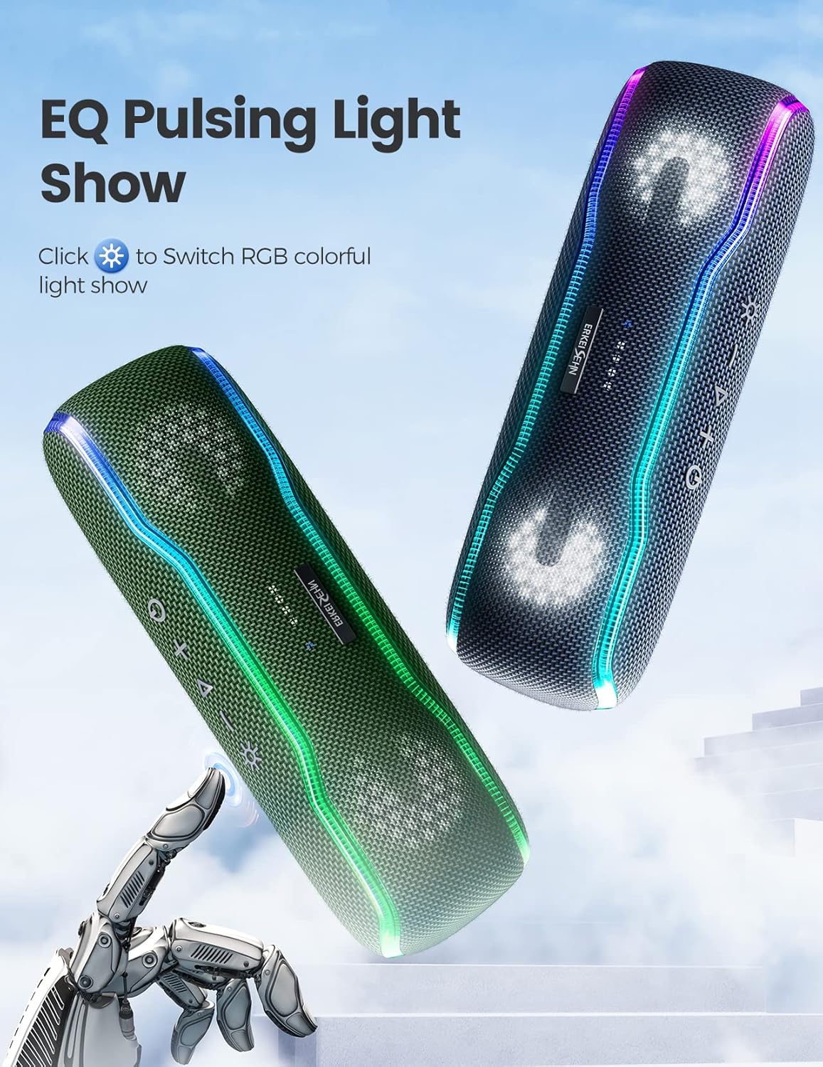 Altavoz Bluetooth portátil, IPX7 impermeable altavoz inalámbrico con luces intermitentes coloridas, 25 W Super Bass 24 horas de reproducción, rango