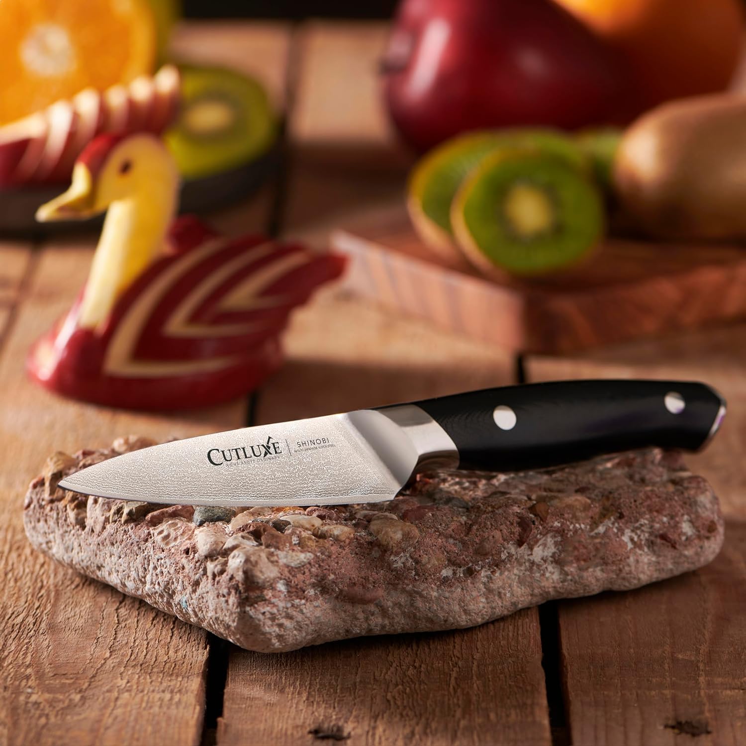 Cutluxe Shinobi Cuchillo de pelar y pelar, cuchillo de cocina de Damasco – Hoja de acero japonés de 4 pulgadas, AUS-10 – Cuchillo de cocina afilado